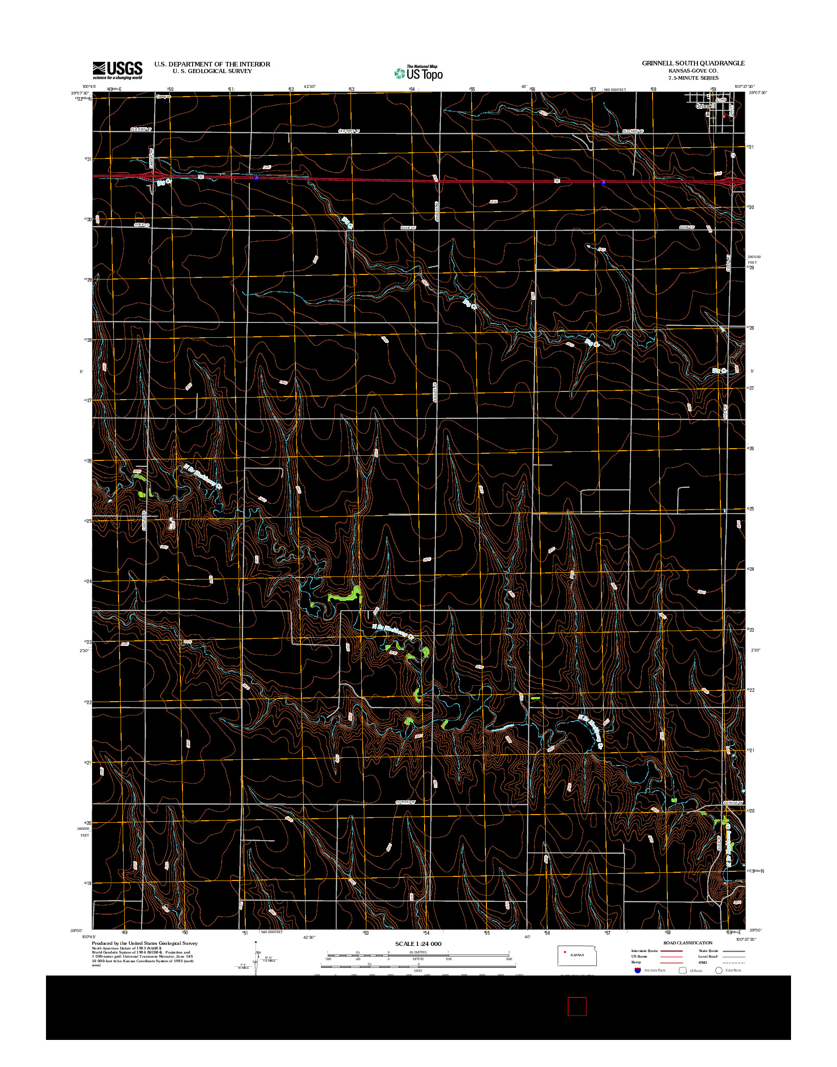 USGS US TOPO 7.5-MINUTE MAP FOR GRINNELL SOUTH, KS 2012