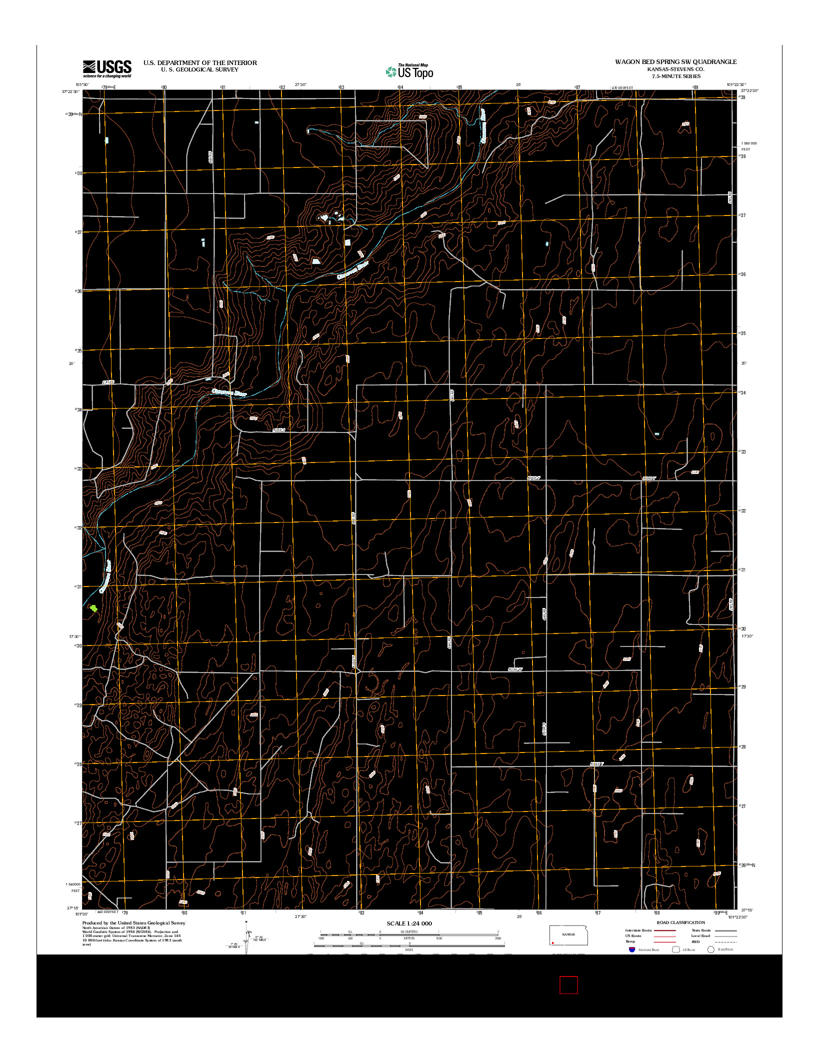 USGS US TOPO 7.5-MINUTE MAP FOR WAGON BED SPRING SW, KS 2012