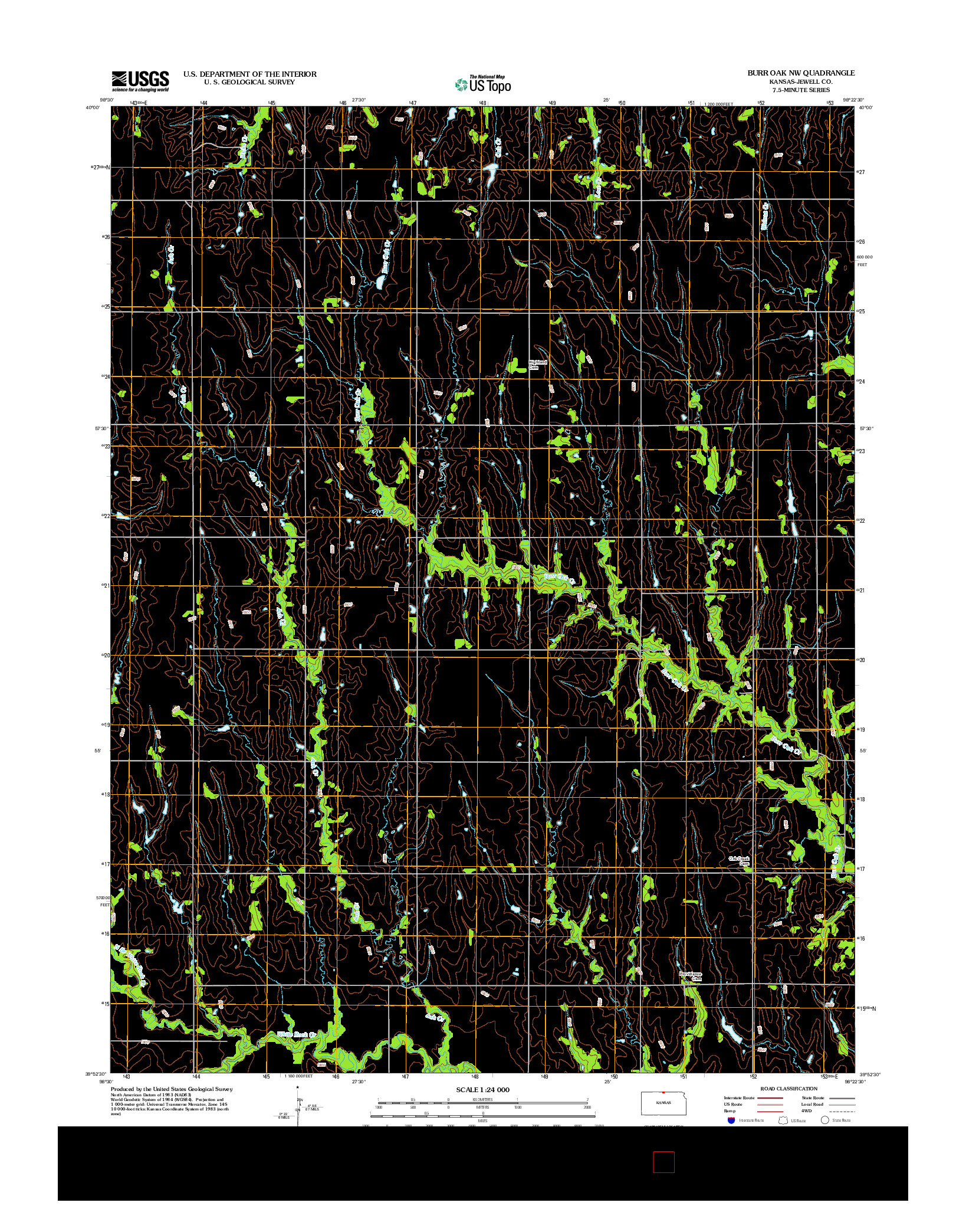 USGS US TOPO 7.5-MINUTE MAP FOR BURR OAK NW, KS 2012