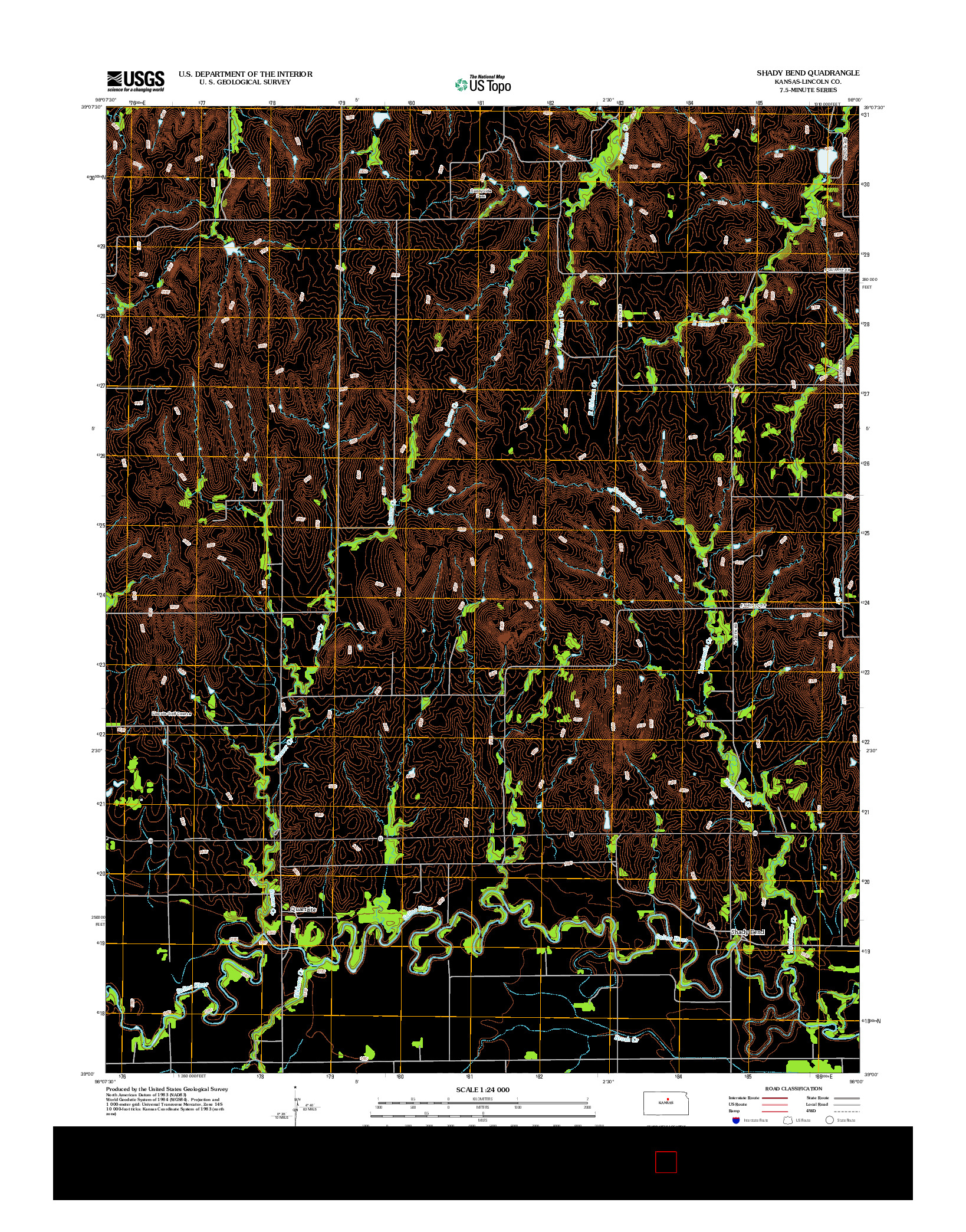 USGS US TOPO 7.5-MINUTE MAP FOR SHADY BEND, KS 2012