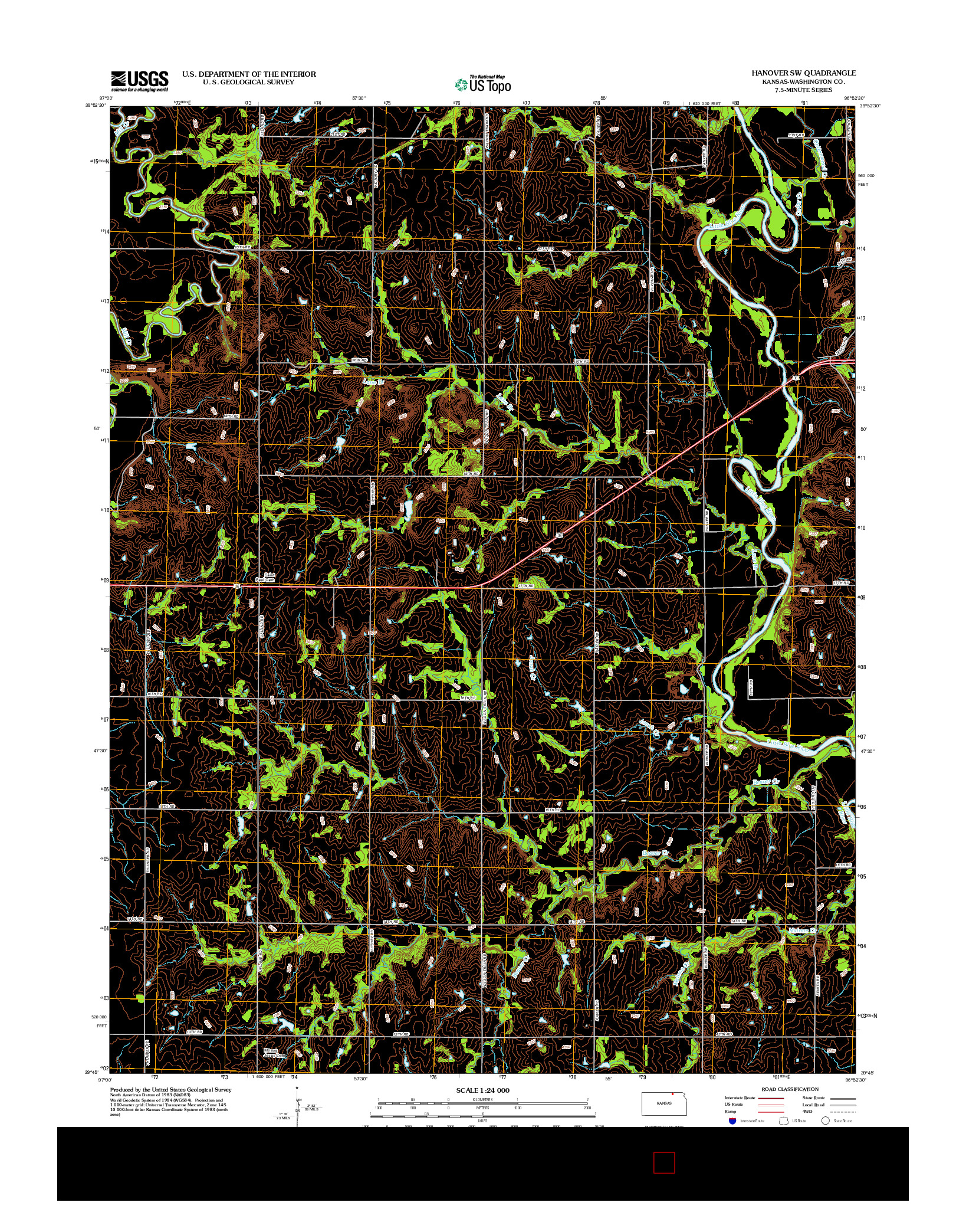 USGS US TOPO 7.5-MINUTE MAP FOR HANOVER SW, KS 2012