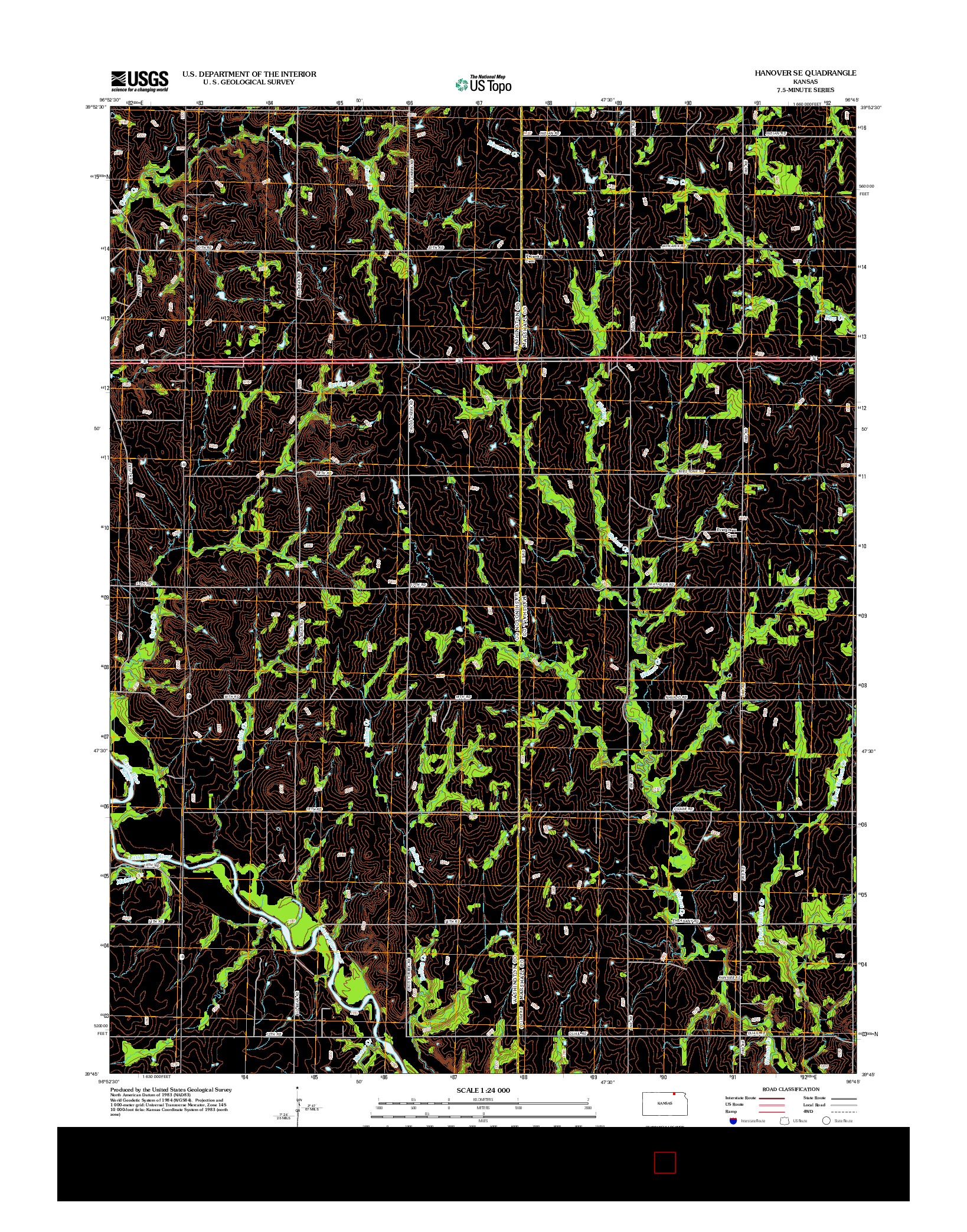 USGS US TOPO 7.5-MINUTE MAP FOR HANOVER SE, KS 2012