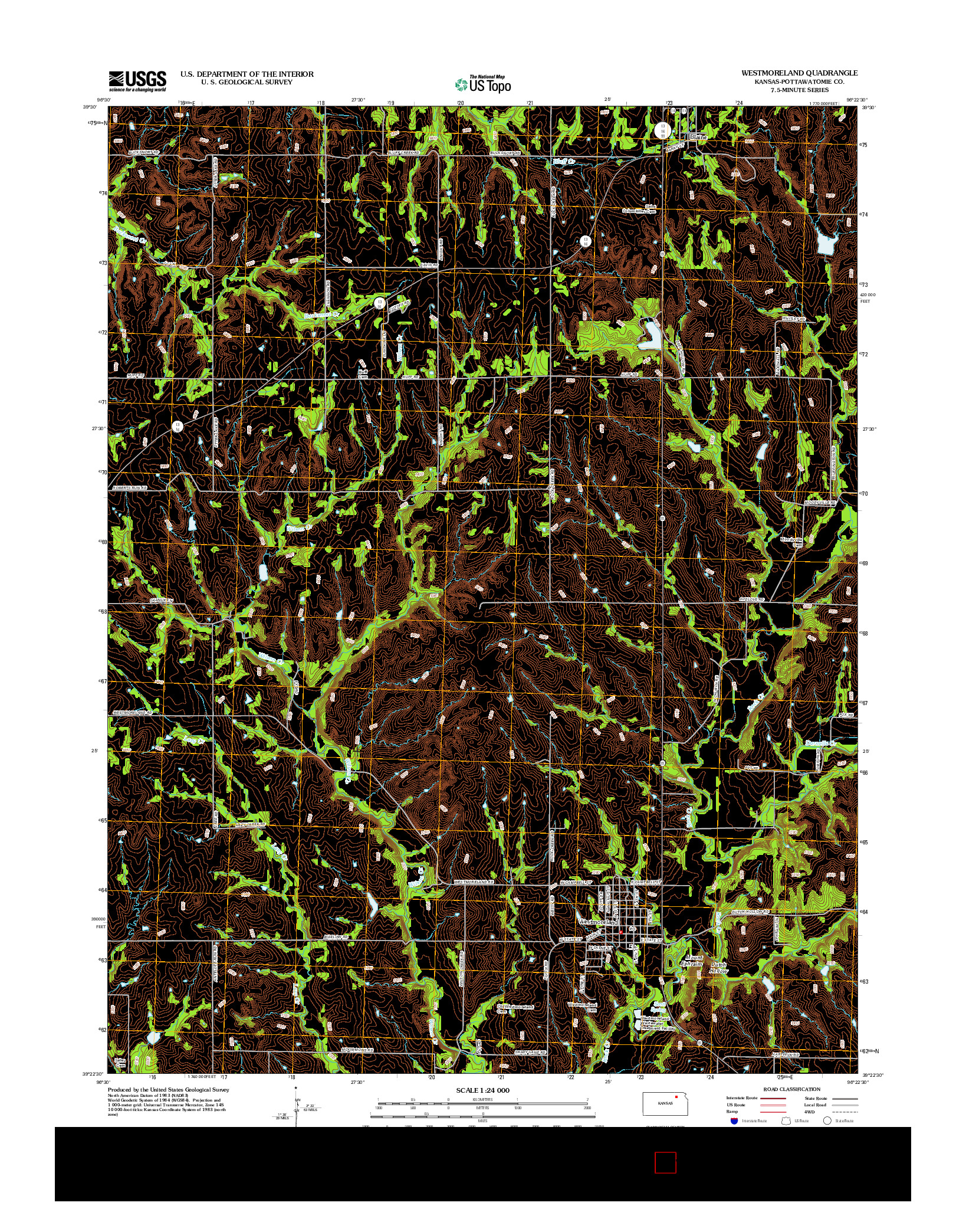 USGS US TOPO 7.5-MINUTE MAP FOR WESTMORELAND, KS 2012