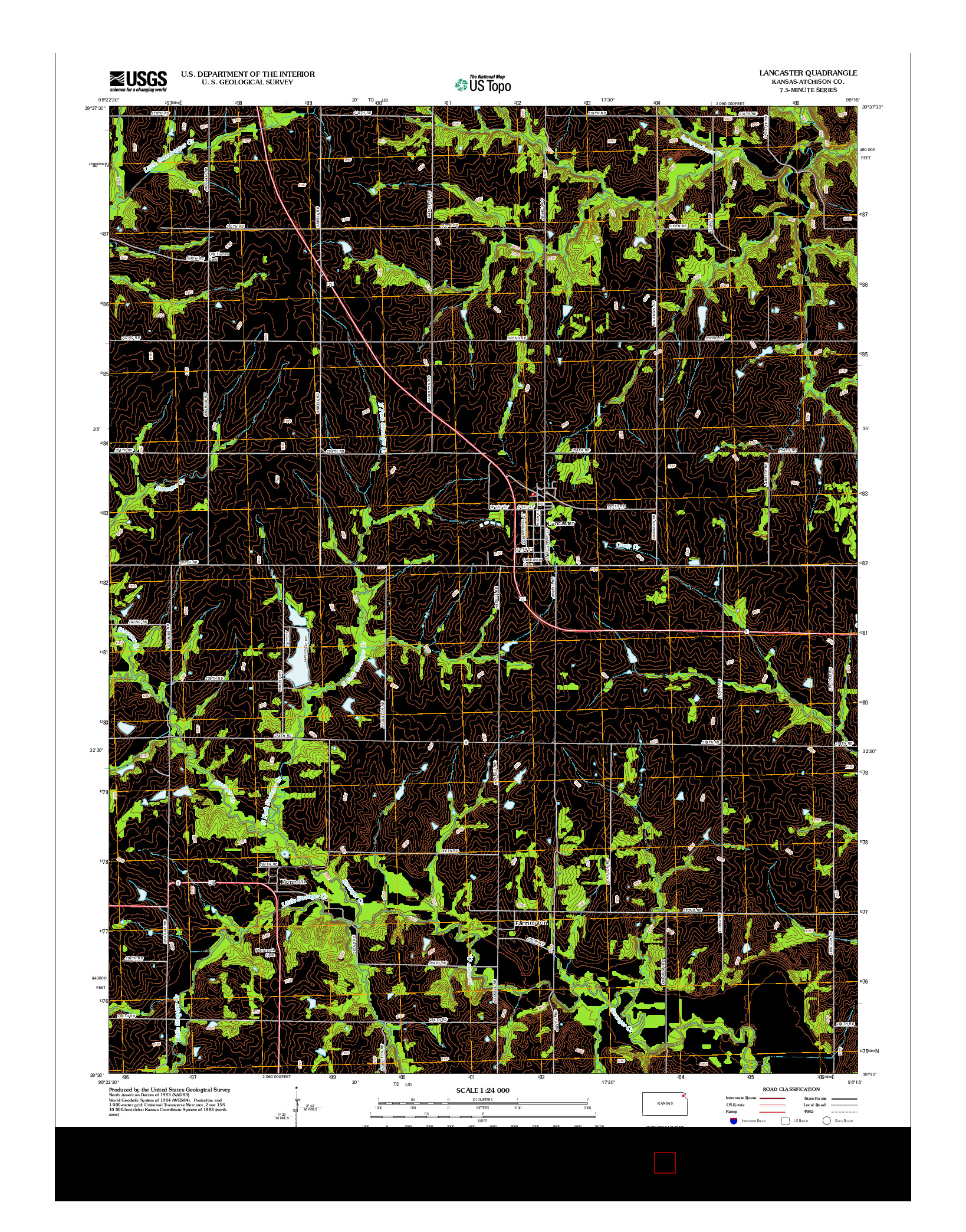 USGS US TOPO 7.5-MINUTE MAP FOR LANCASTER, KS 2012