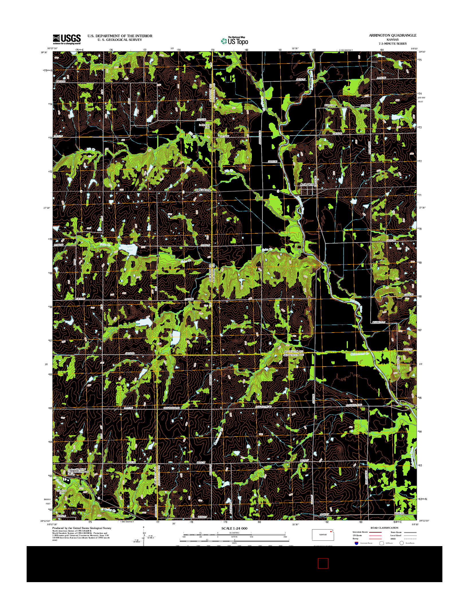 USGS US TOPO 7.5-MINUTE MAP FOR ARRINGTON, KS 2012