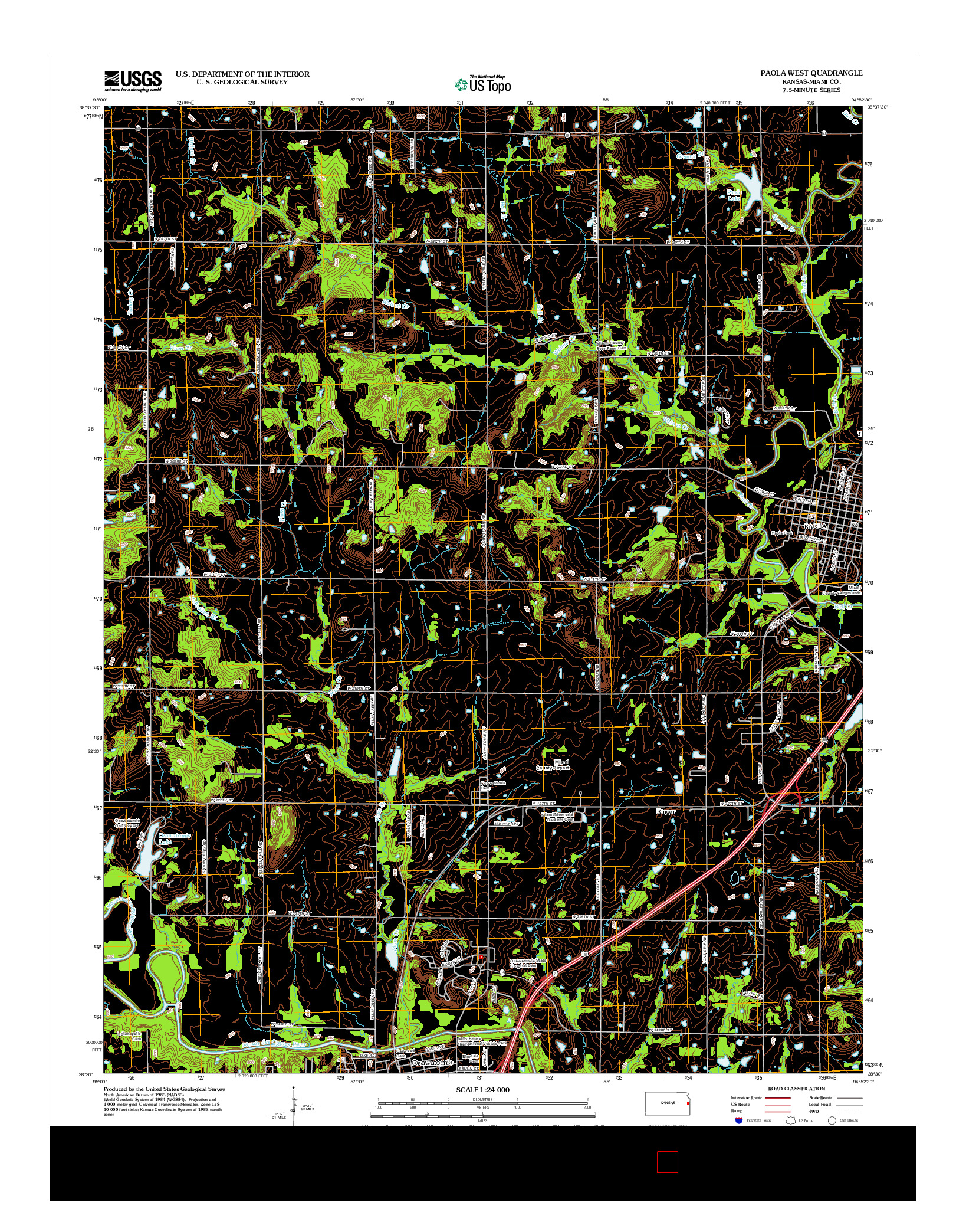 USGS US TOPO 7.5-MINUTE MAP FOR PAOLA WEST, KS 2012