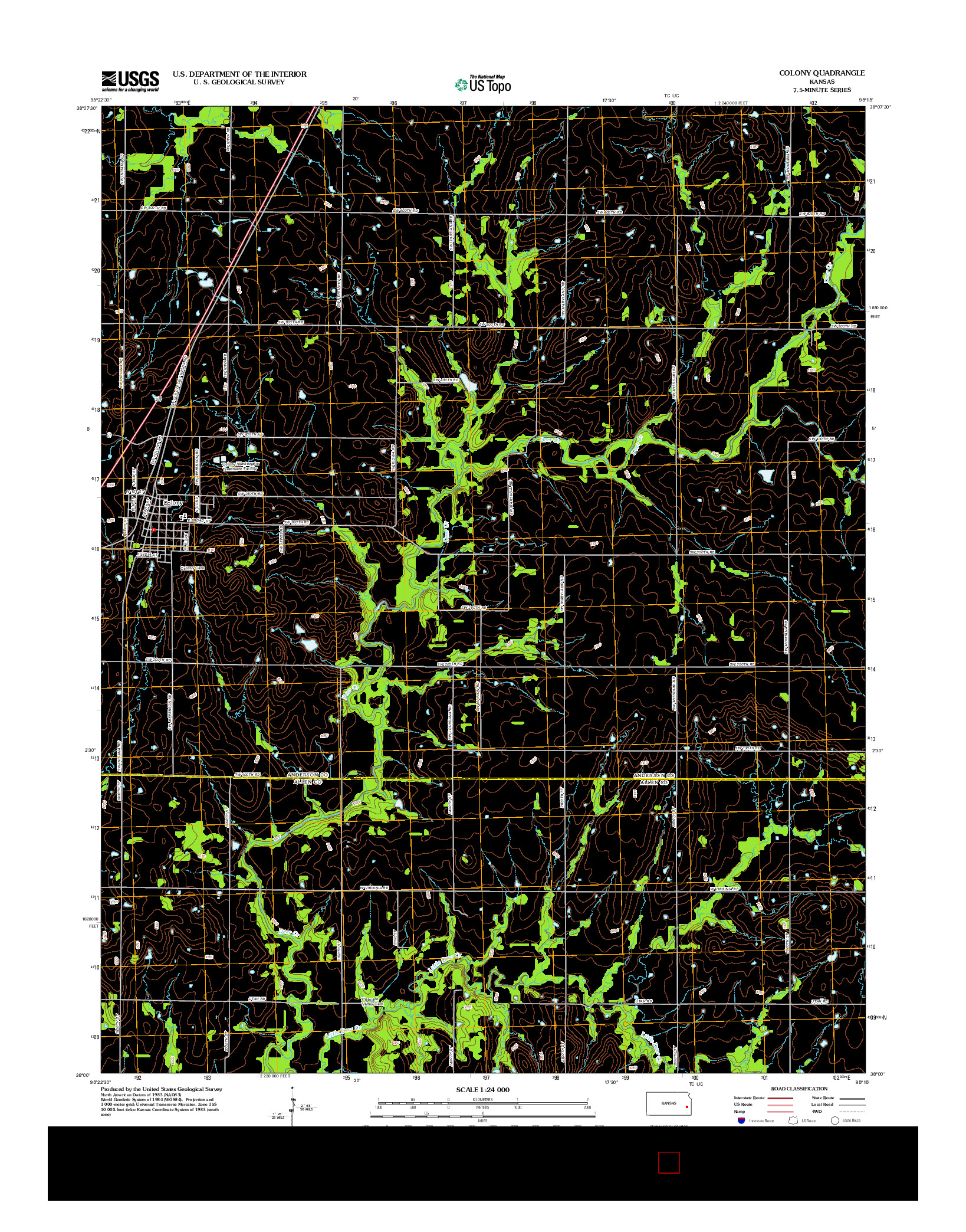 USGS US TOPO 7.5-MINUTE MAP FOR COLONY, KS 2012