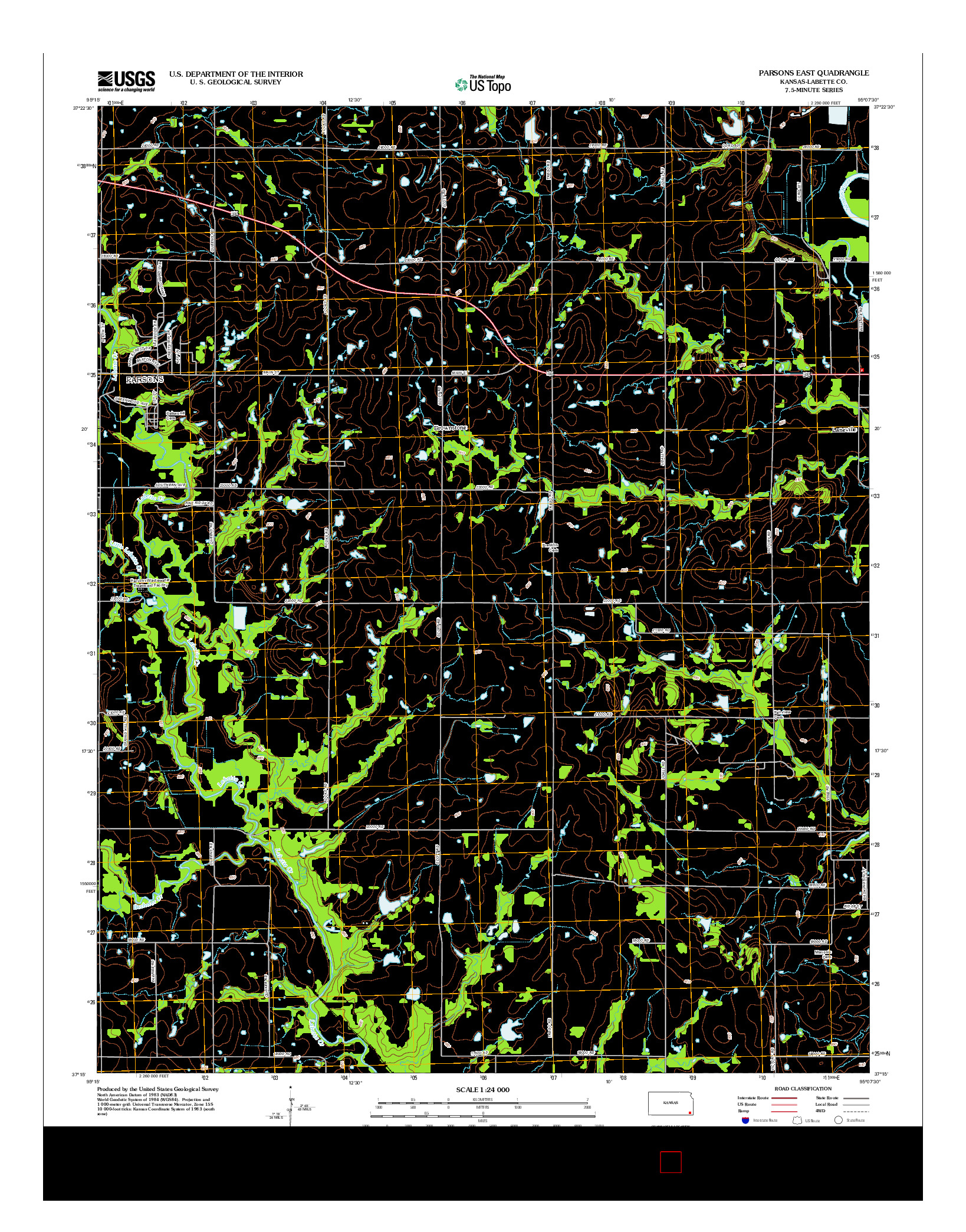 USGS US TOPO 7.5-MINUTE MAP FOR PARSONS EAST, KS 2012