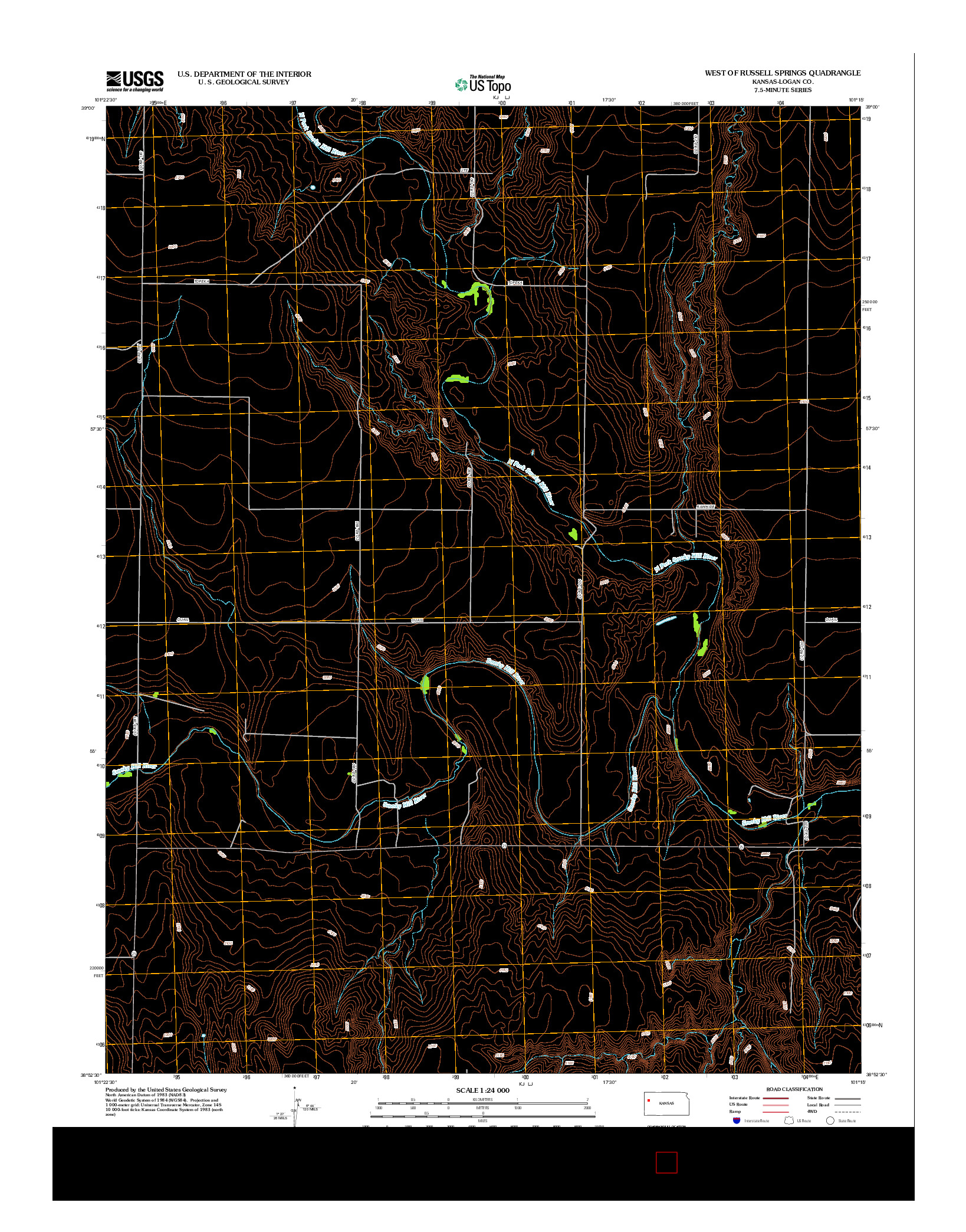 USGS US TOPO 7.5-MINUTE MAP FOR WEST OF RUSSELL SPRINGS, KS 2012