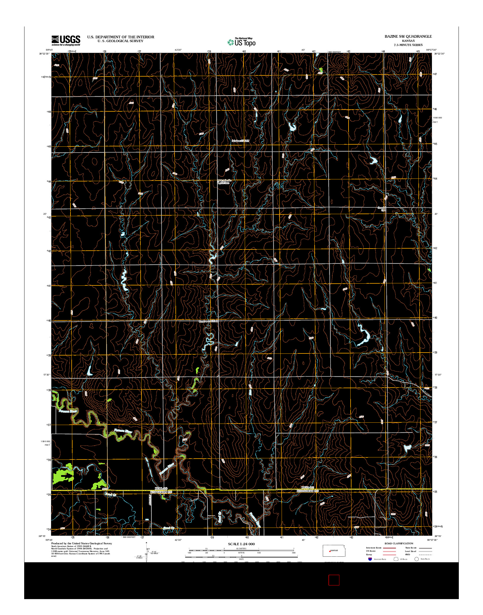 USGS US TOPO 7.5-MINUTE MAP FOR BAZINE SW, KS 2012