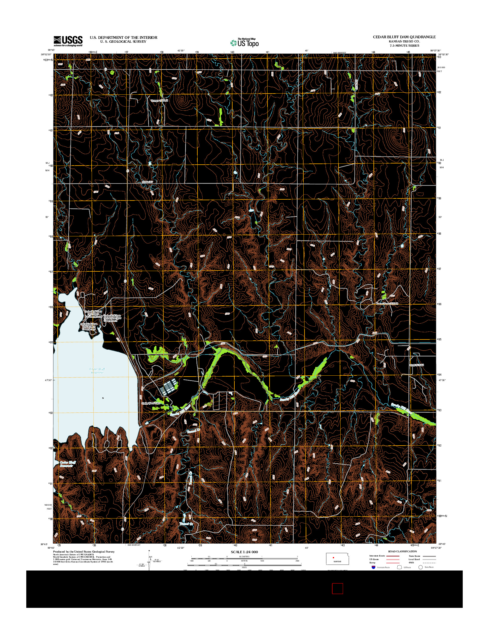 USGS US TOPO 7.5-MINUTE MAP FOR CEDAR BLUFF DAM, KS 2012