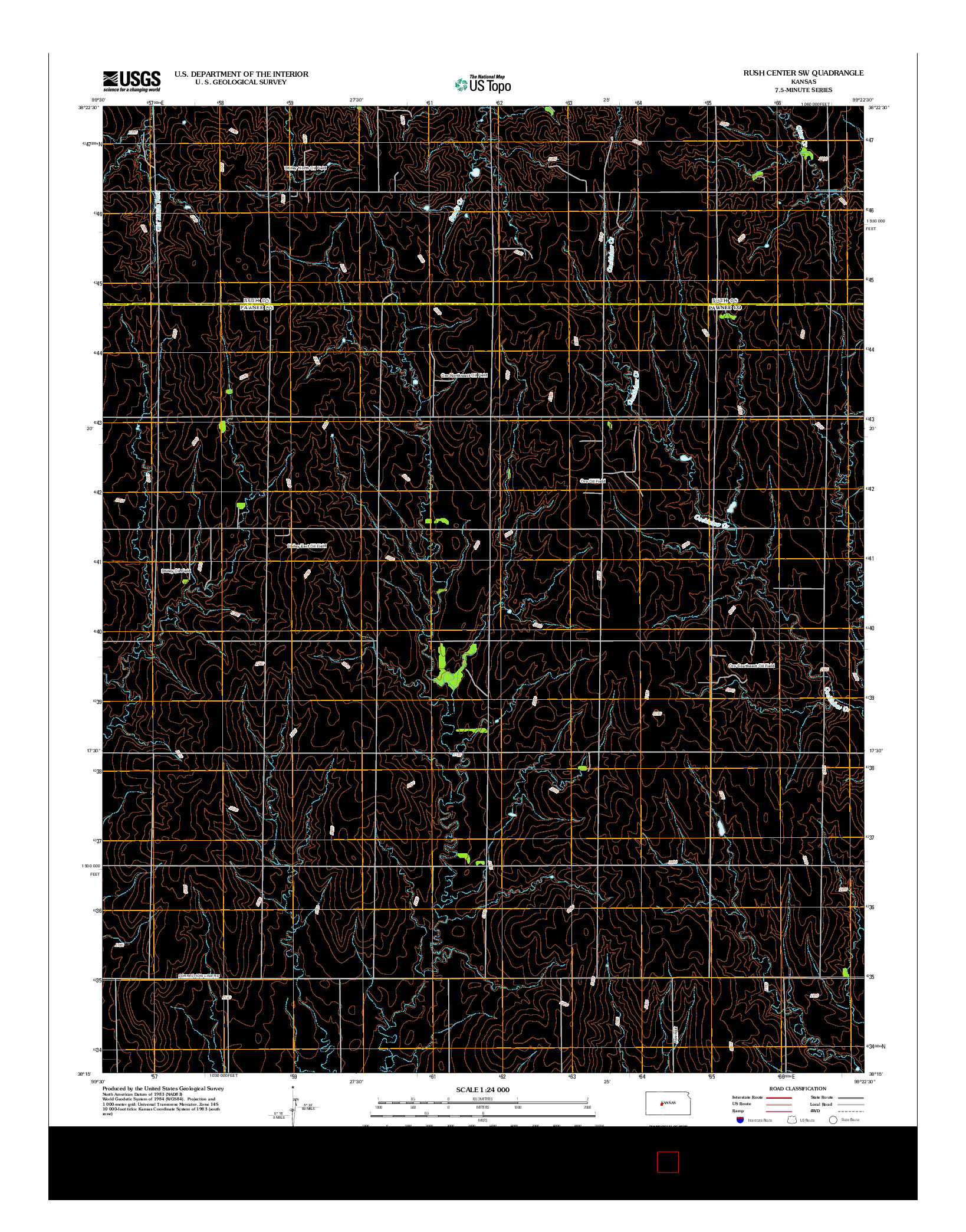 USGS US TOPO 7.5-MINUTE MAP FOR RUSH CENTER SW, KS 2012