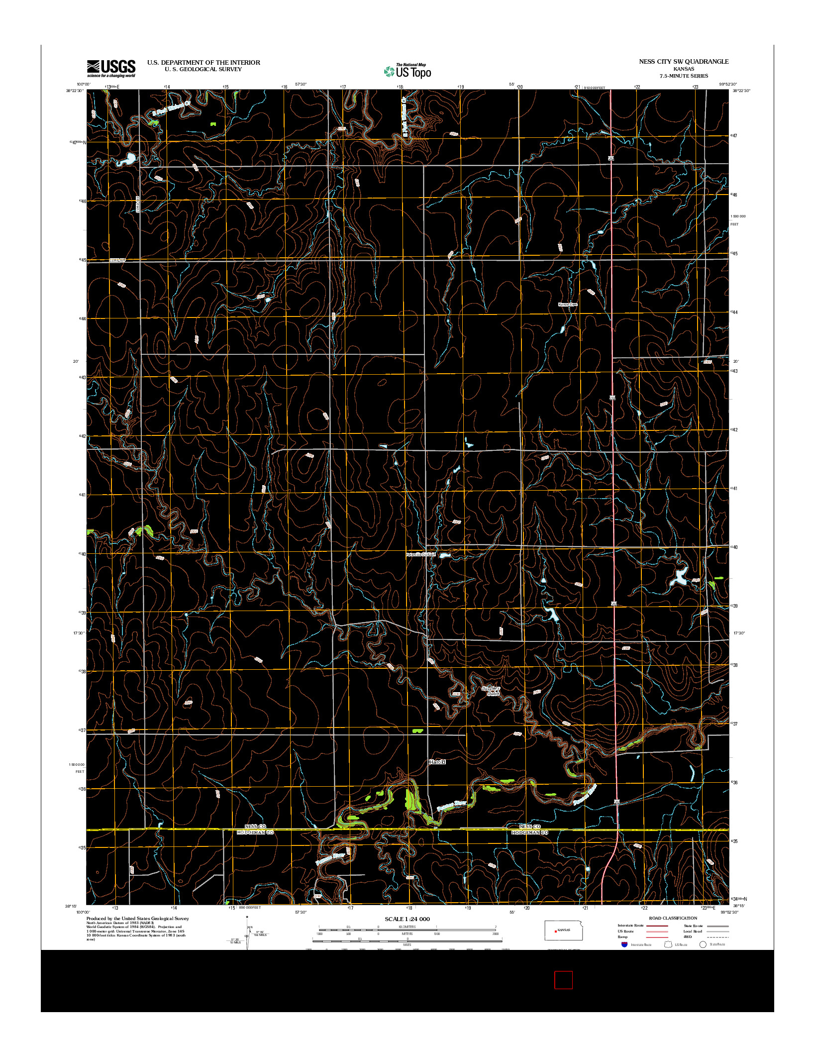 USGS US TOPO 7.5-MINUTE MAP FOR NESS CITY SW, KS 2012