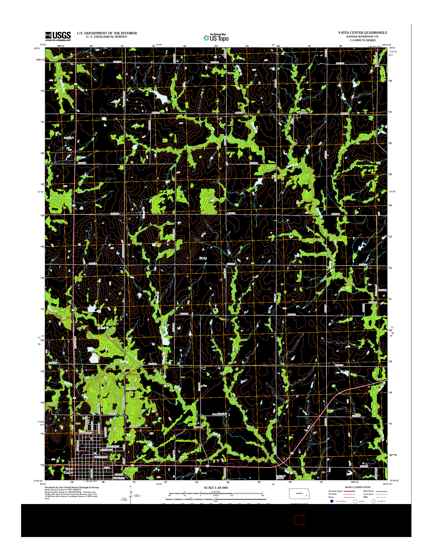 USGS US TOPO 7.5-MINUTE MAP FOR YATES CENTER, KS 2012