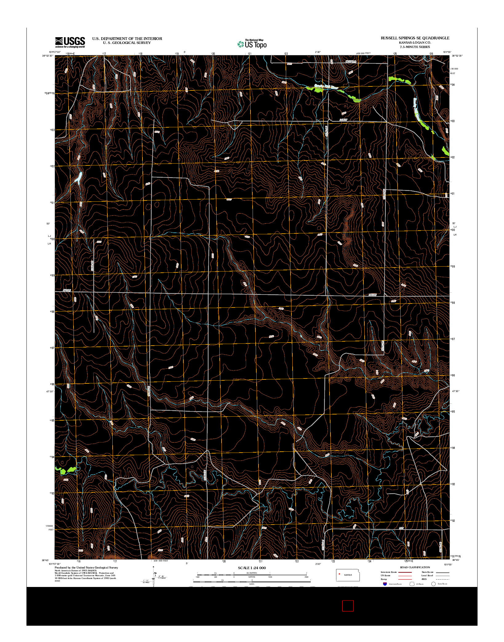 USGS US TOPO 7.5-MINUTE MAP FOR RUSSELL SPRINGS SE, KS 2012