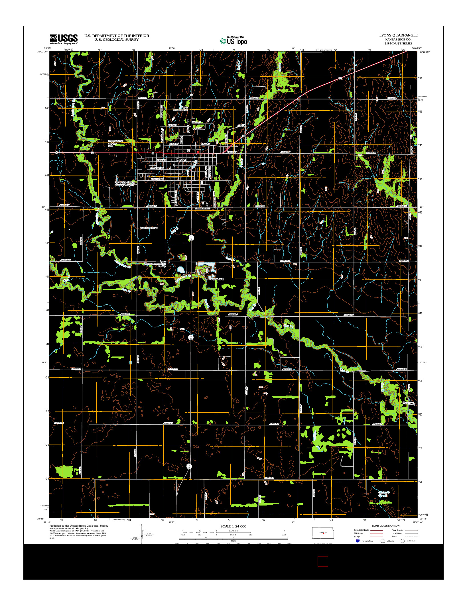 USGS US TOPO 7.5-MINUTE MAP FOR LYONS, KS 2012
