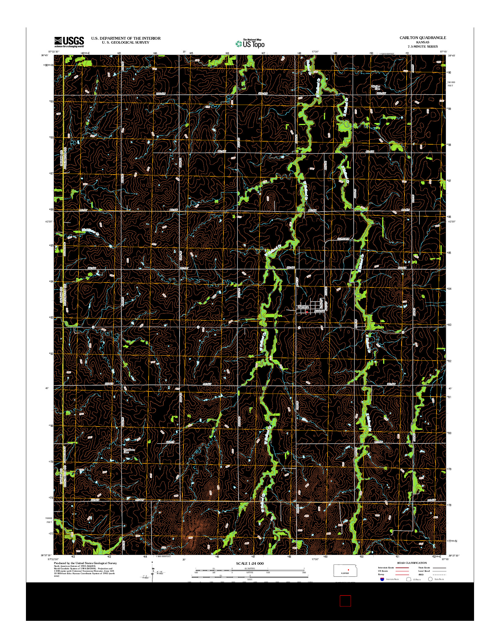 USGS US TOPO 7.5-MINUTE MAP FOR CARLTON, KS 2012