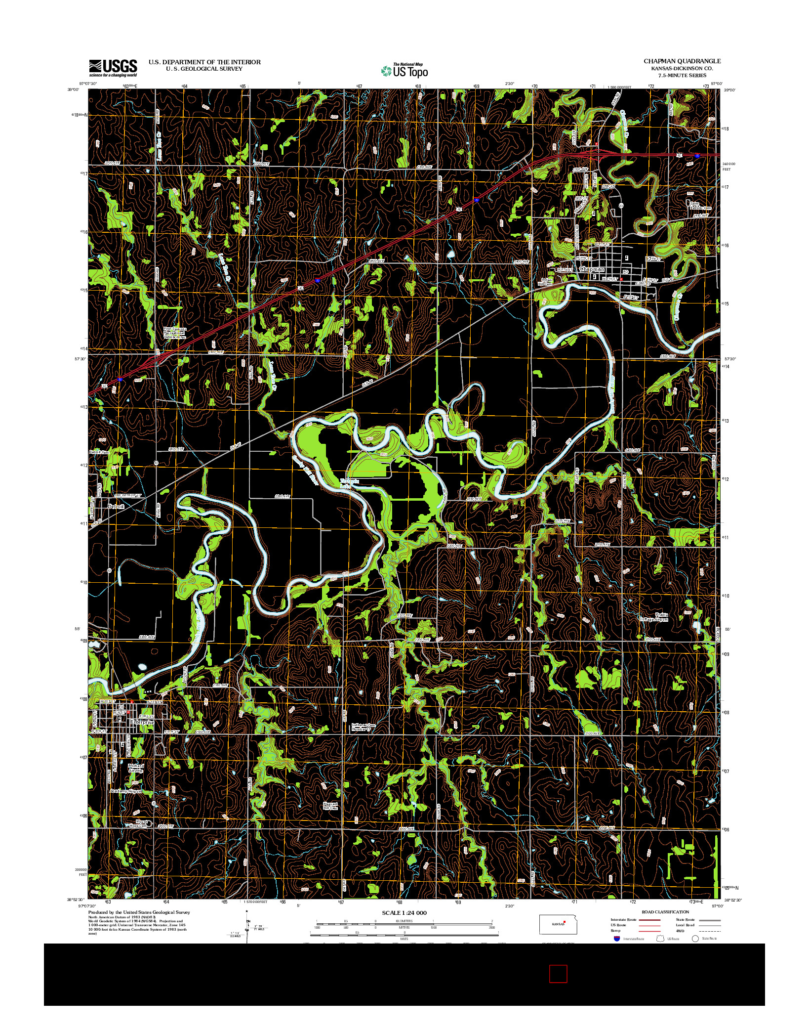 USGS US TOPO 7.5-MINUTE MAP FOR CHAPMAN, KS 2012