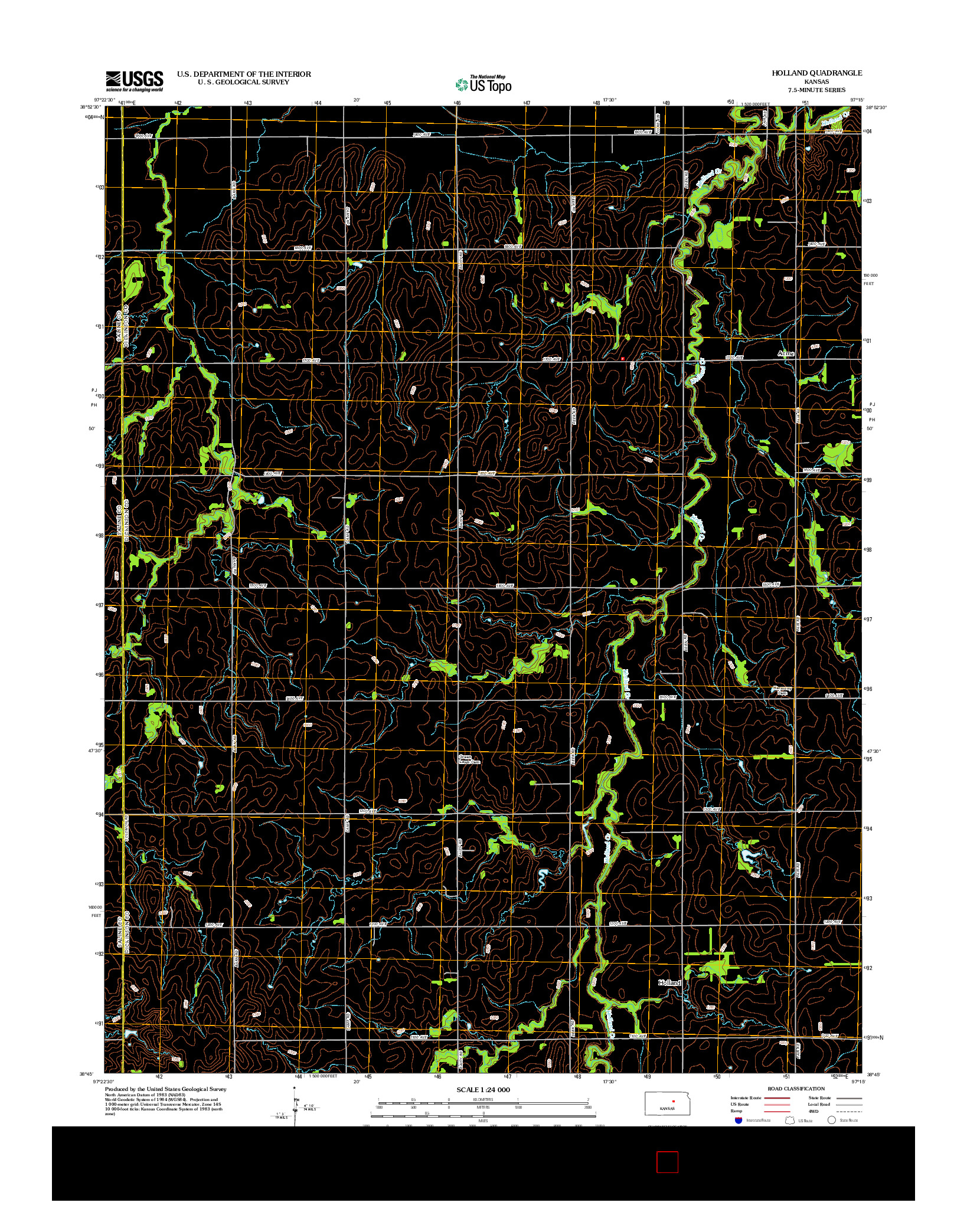 USGS US TOPO 7.5-MINUTE MAP FOR HOLLAND, KS 2012