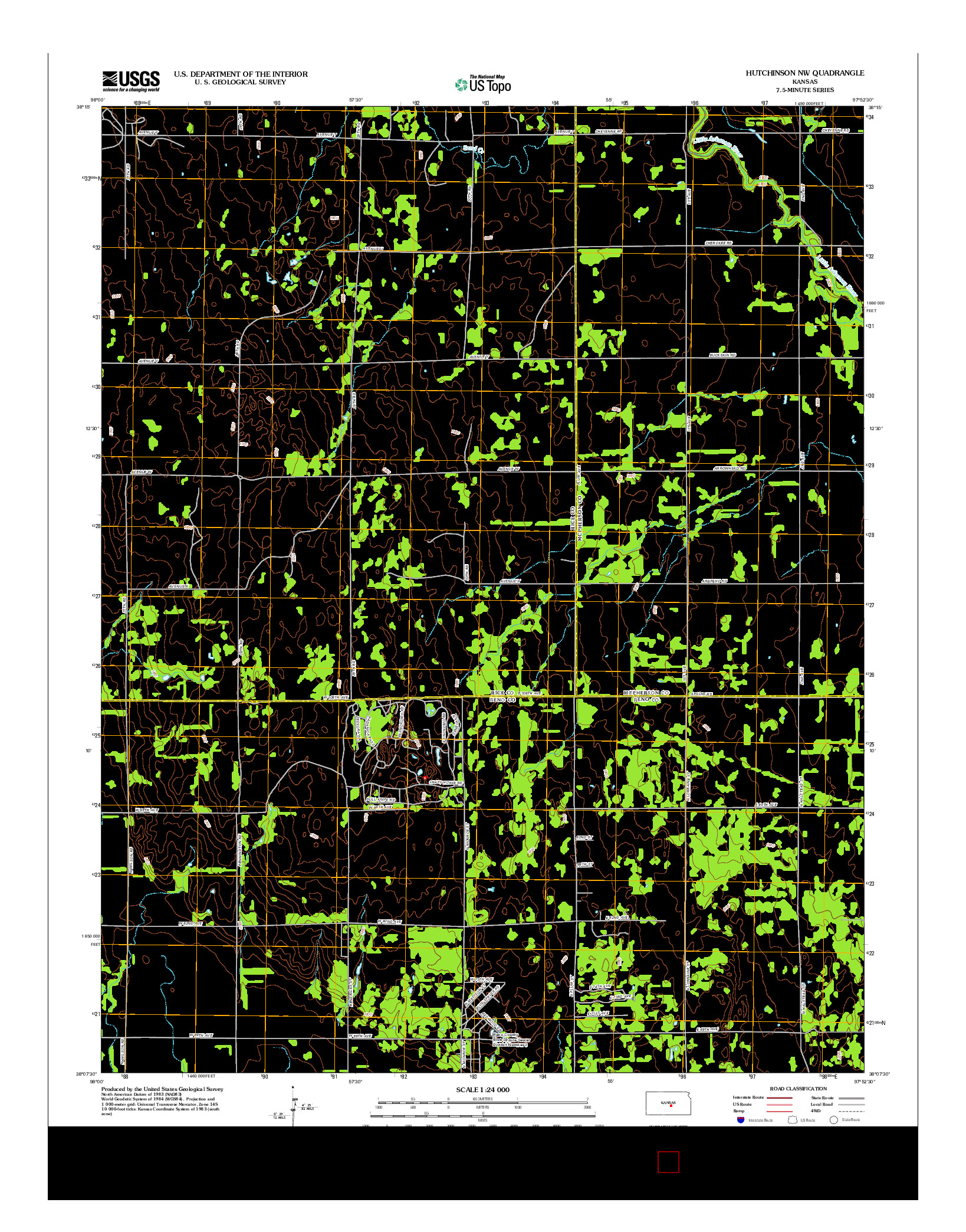USGS US TOPO 7.5-MINUTE MAP FOR HUTCHINSON NW, KS 2012