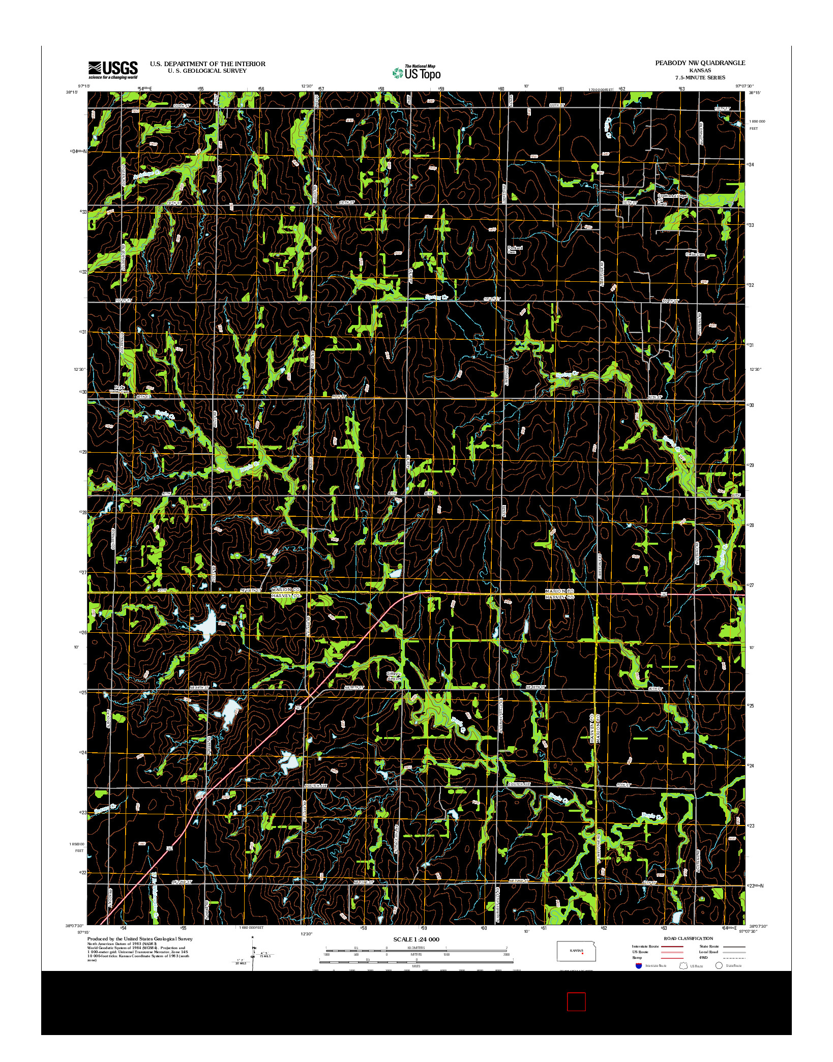 USGS US TOPO 7.5-MINUTE MAP FOR PEABODY NW, KS 2012