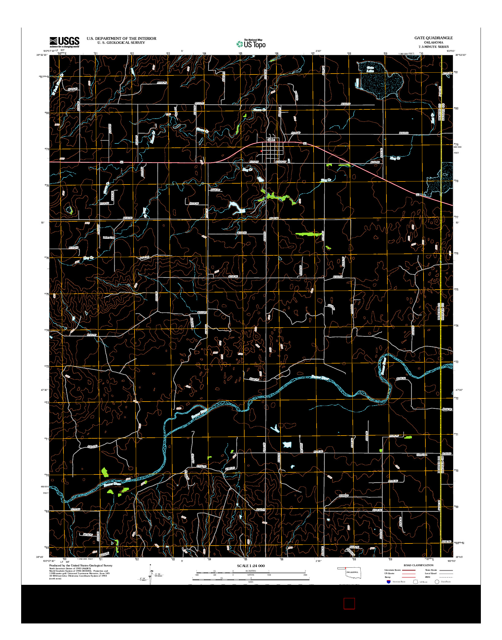 USGS US TOPO 7.5-MINUTE MAP FOR GATE, OK 2012