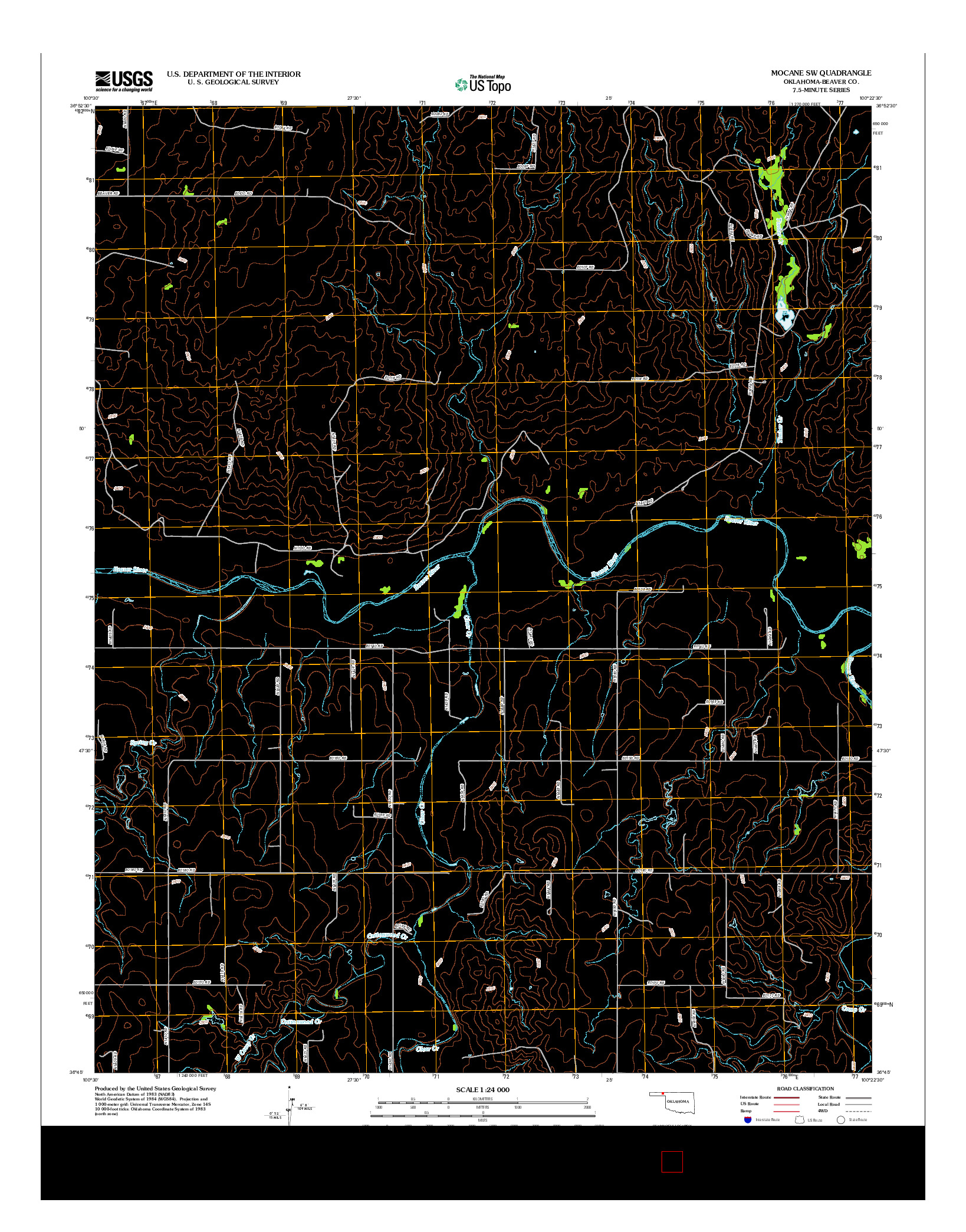 USGS US TOPO 7.5-MINUTE MAP FOR MOCANE SW, OK 2012