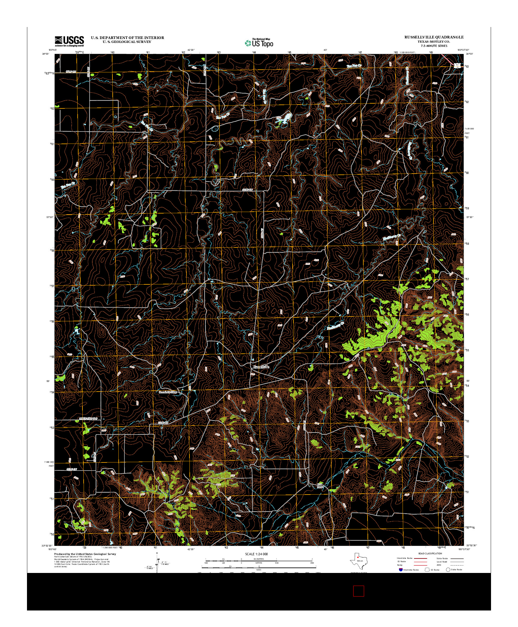 USGS US TOPO 7.5-MINUTE MAP FOR RUSSELLVILLE, TX 2012