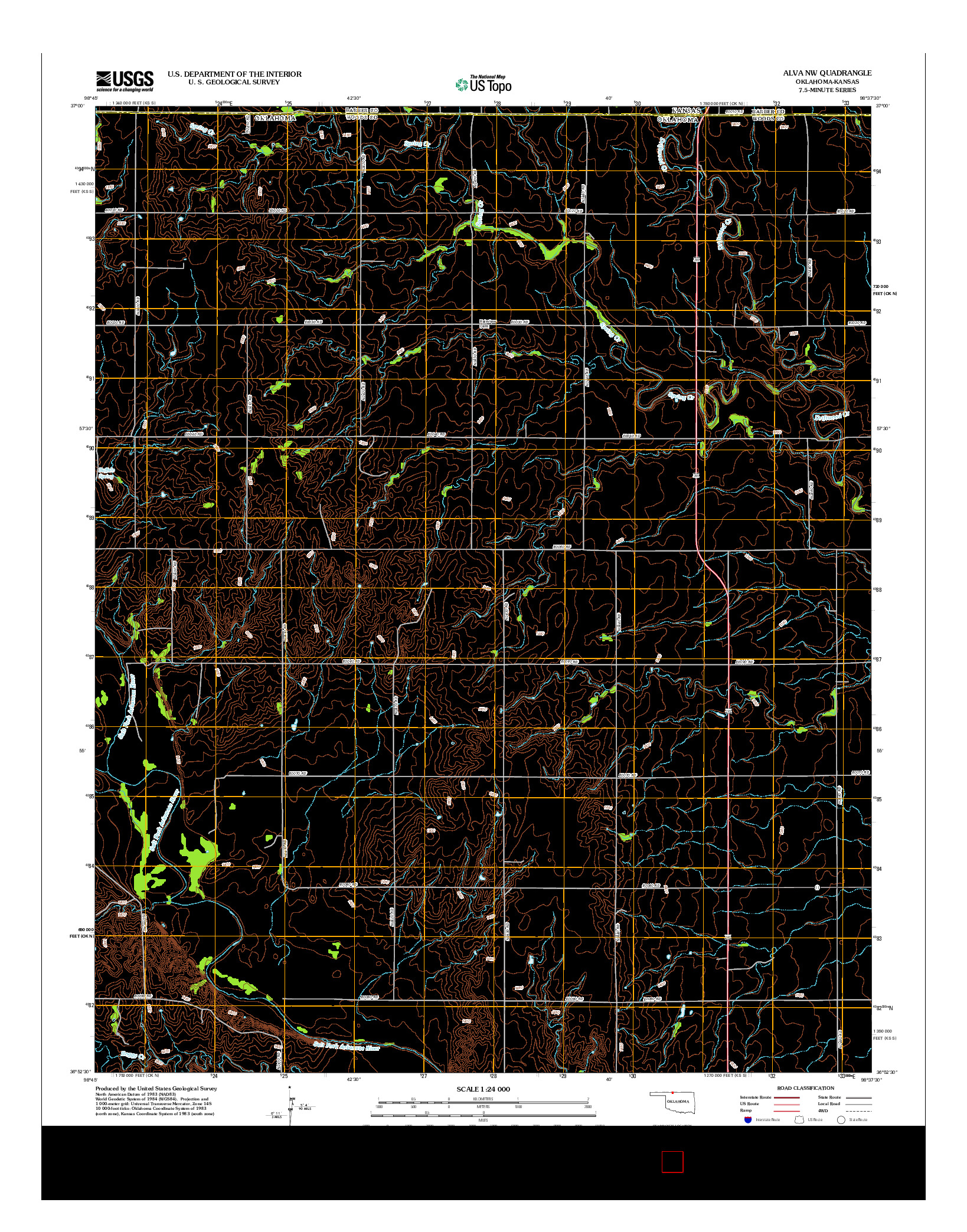 USGS US TOPO 7.5-MINUTE MAP FOR ALVA NW, OK-KS 2012