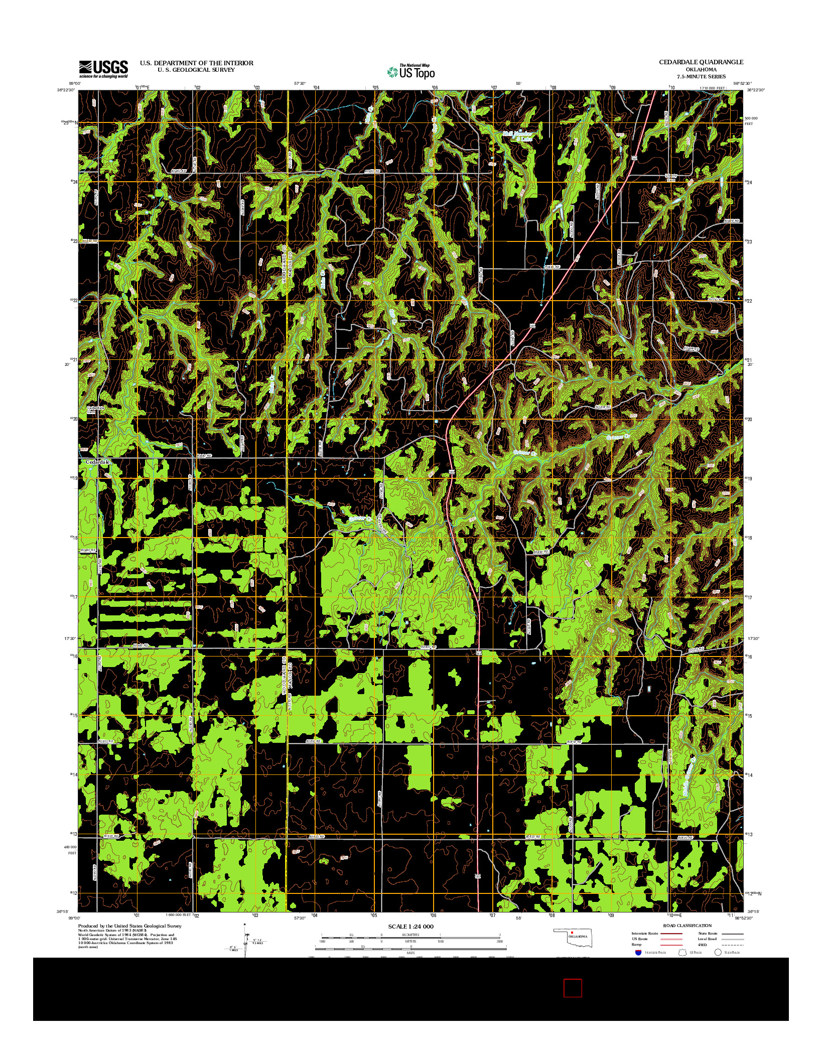 USGS US TOPO 7.5-MINUTE MAP FOR CEDARDALE, OK 2012