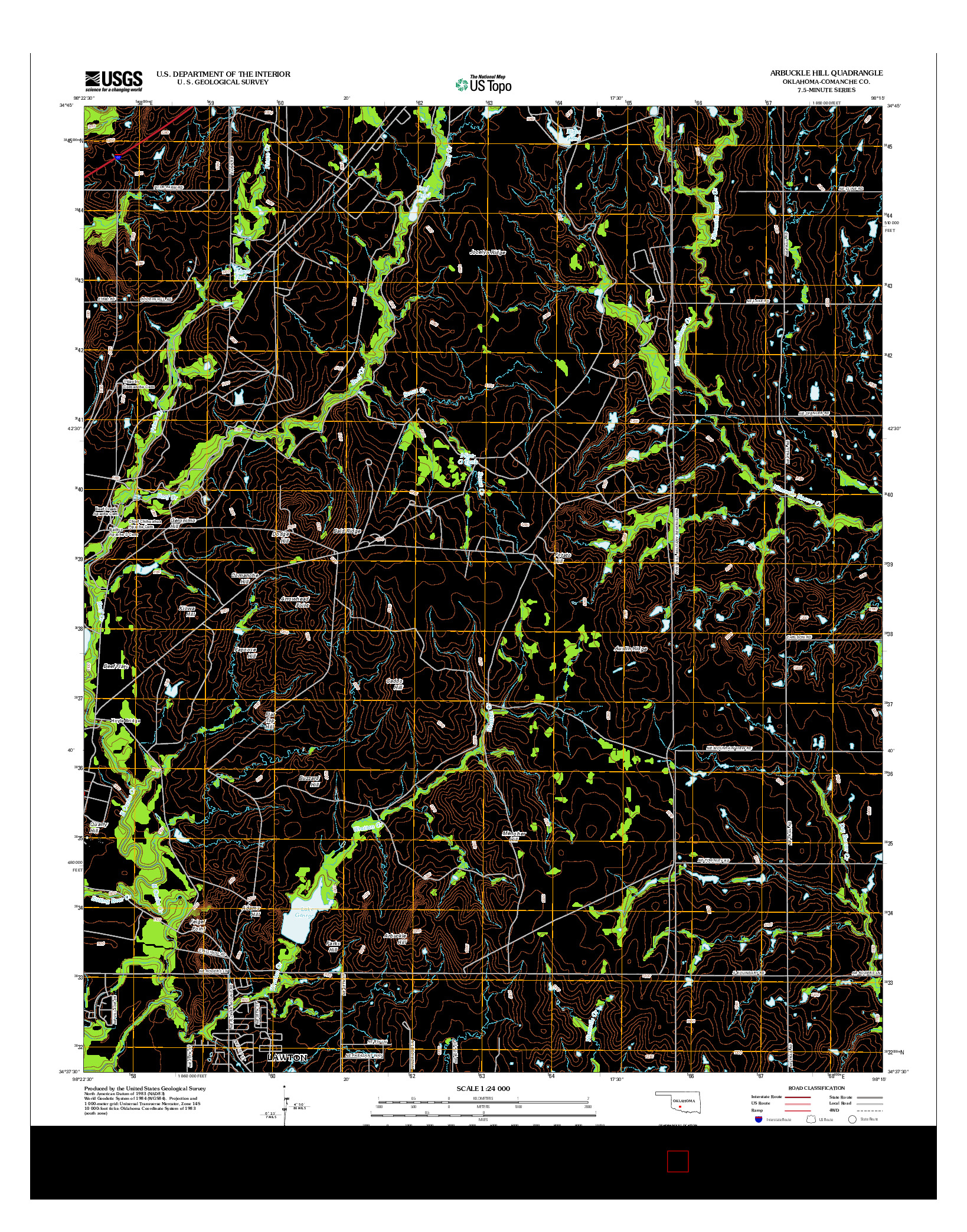 USGS US TOPO 7.5-MINUTE MAP FOR ARBUCKLE HILL, OK 2012