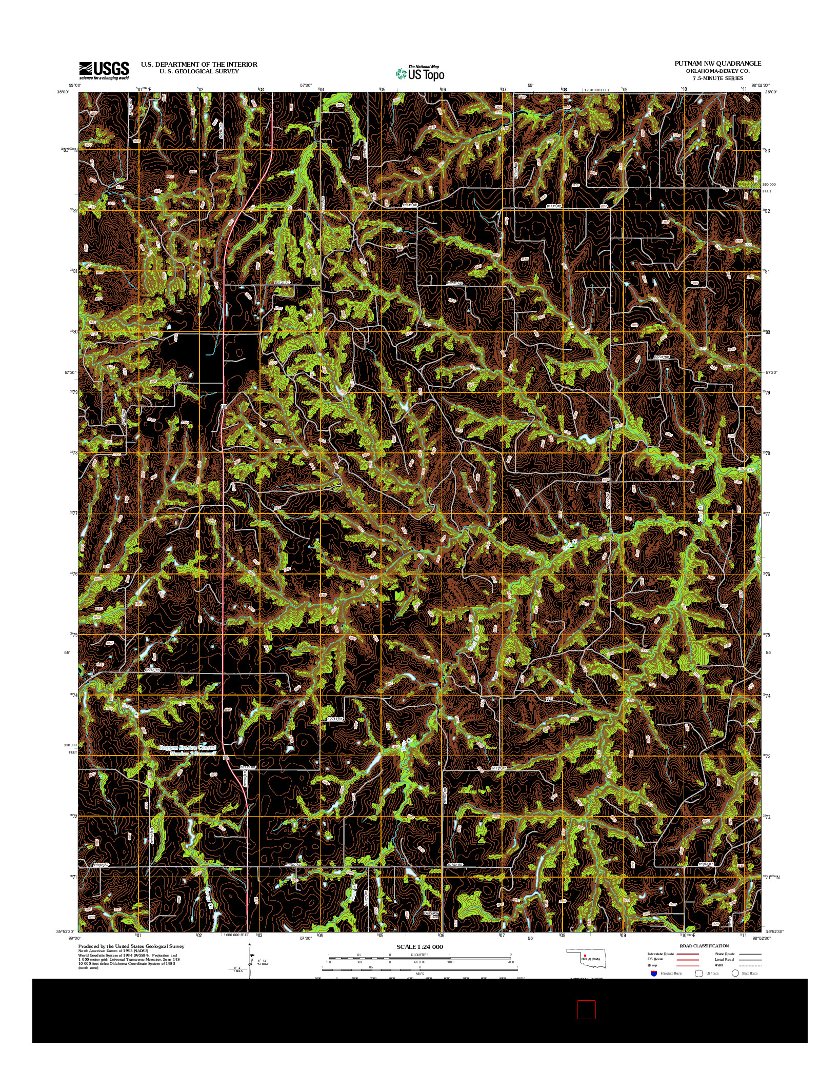 USGS US TOPO 7.5-MINUTE MAP FOR PUTNAM NW, OK 2012