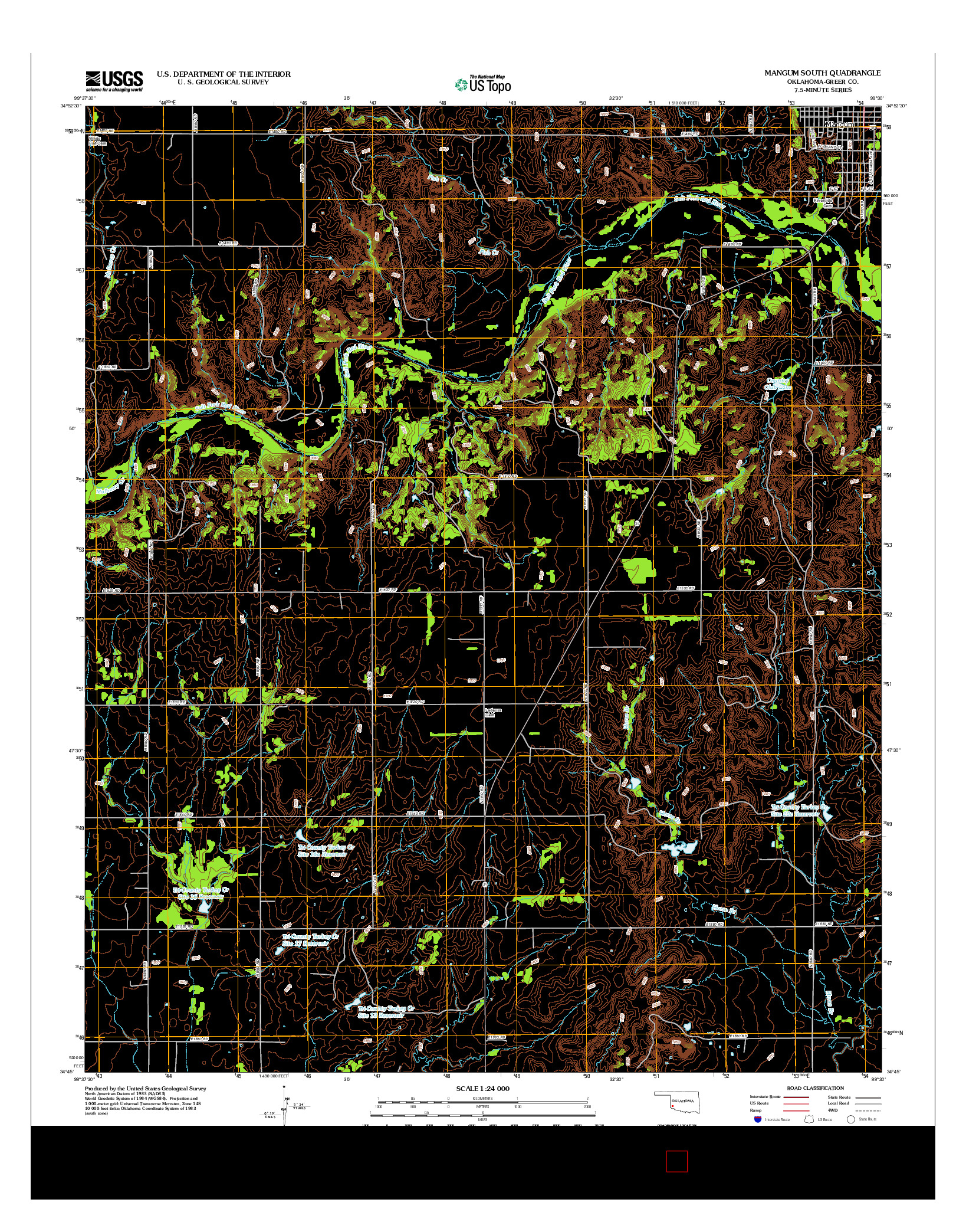 USGS US TOPO 7.5-MINUTE MAP FOR MANGUM SOUTH, OK 2012