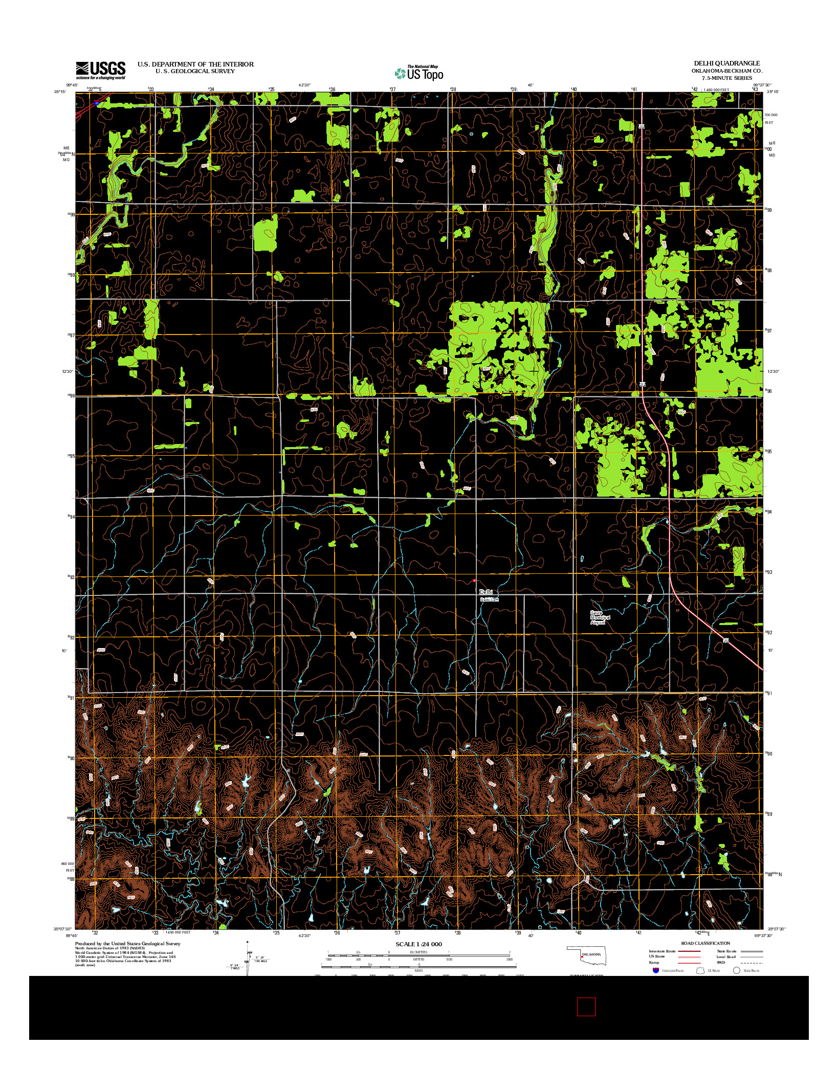 USGS US TOPO 7.5-MINUTE MAP FOR DELHI, OK 2012