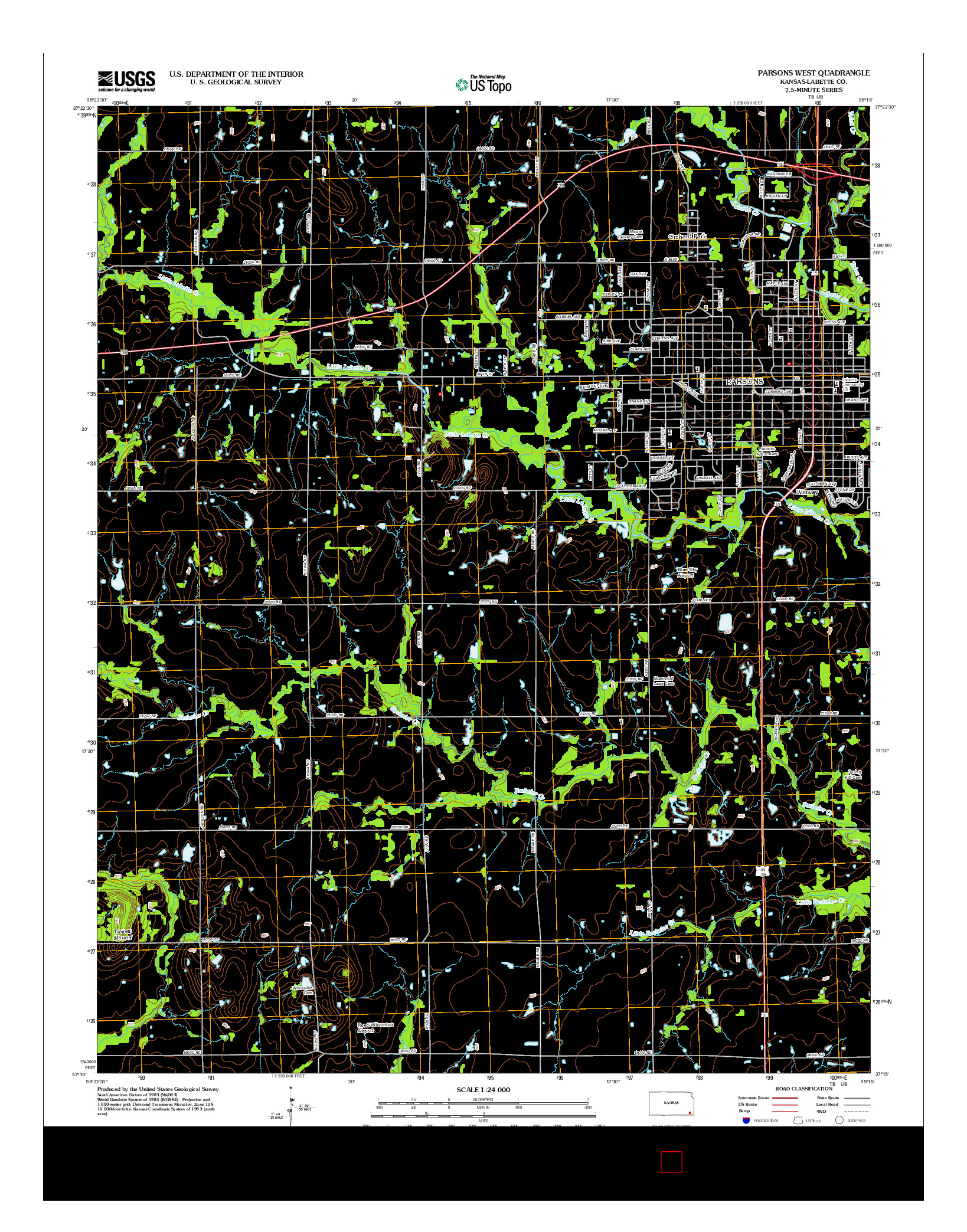 USGS US TOPO 7.5-MINUTE MAP FOR PARSONS WEST, KS 2012