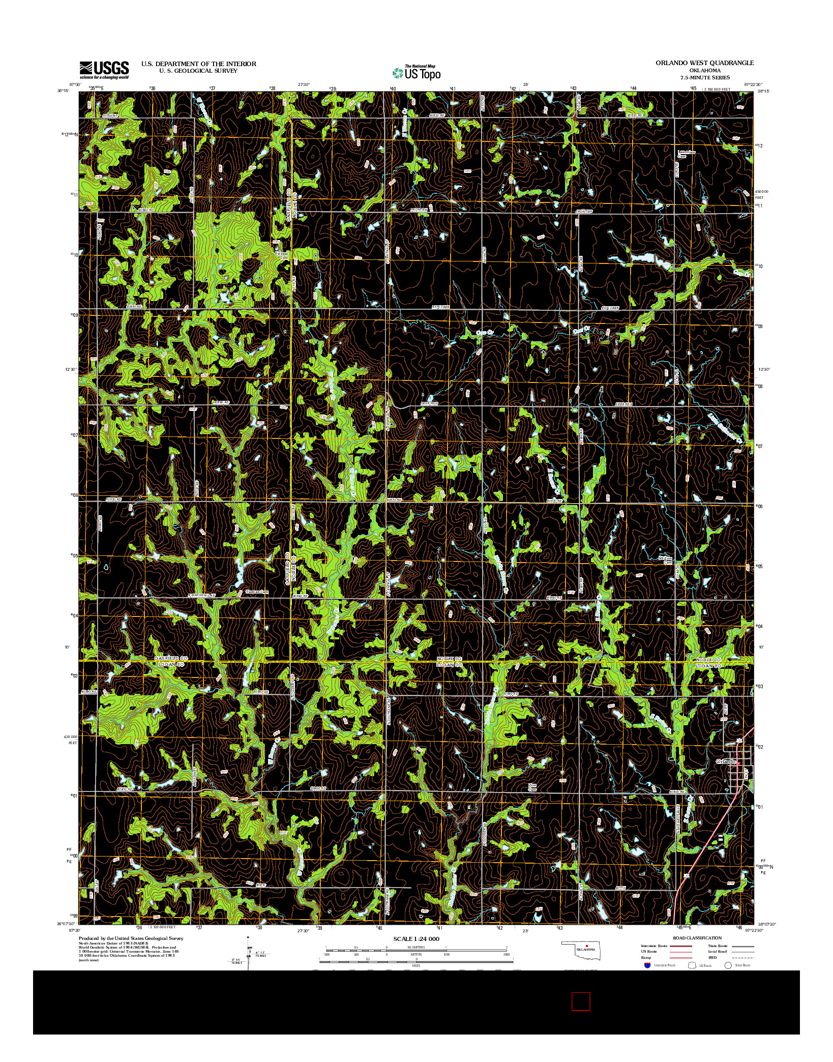 USGS US TOPO 7.5-MINUTE MAP FOR ORLANDO WEST, OK 2012