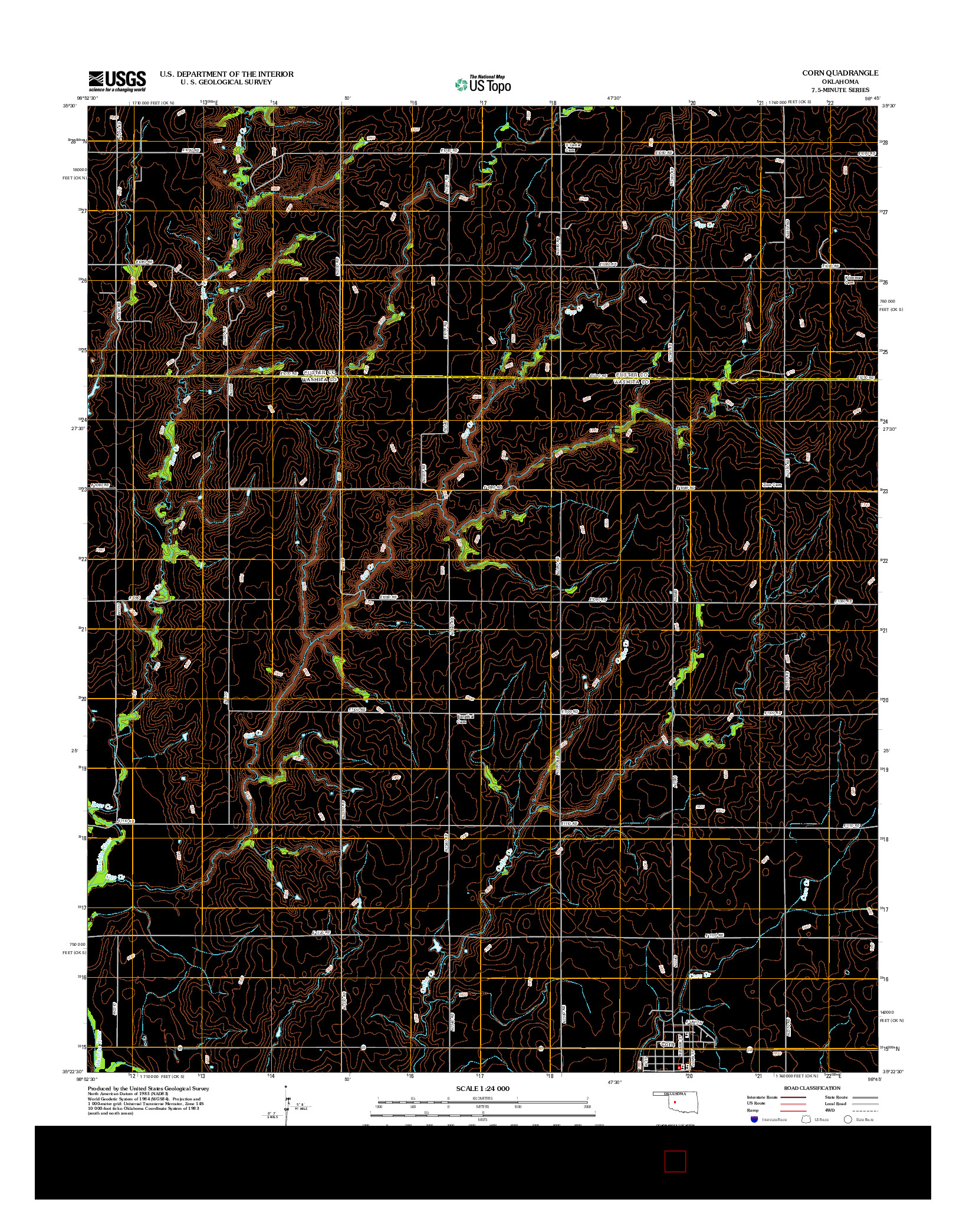 USGS US TOPO 7.5-MINUTE MAP FOR CORN, OK 2012