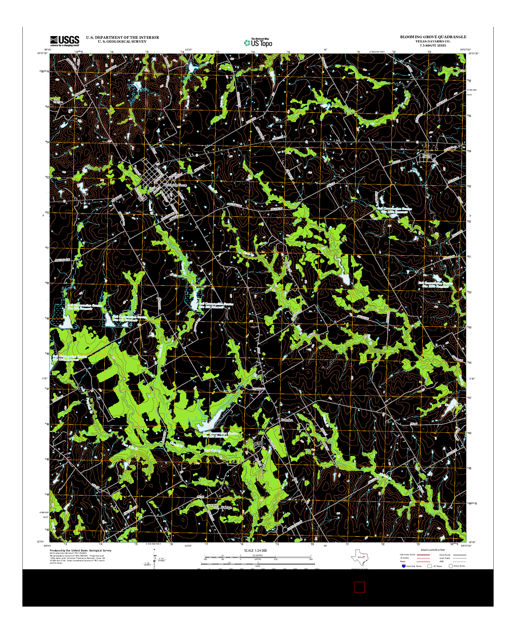 USGS US TOPO 7.5-MINUTE MAP FOR BLOOMING GROVE, TX 2012