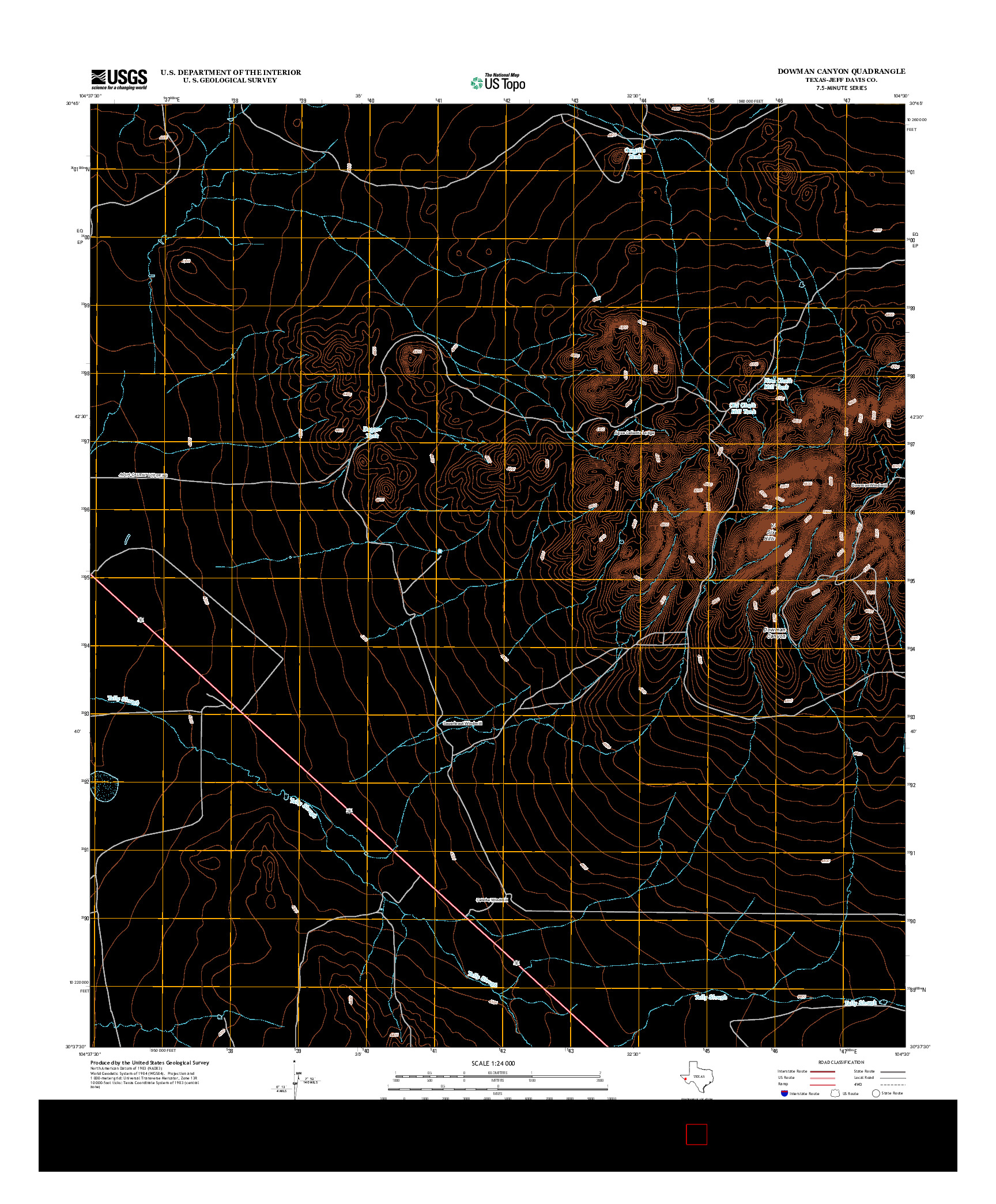 USGS US TOPO 7.5-MINUTE MAP FOR DOWMAN CANYON, TX 2012