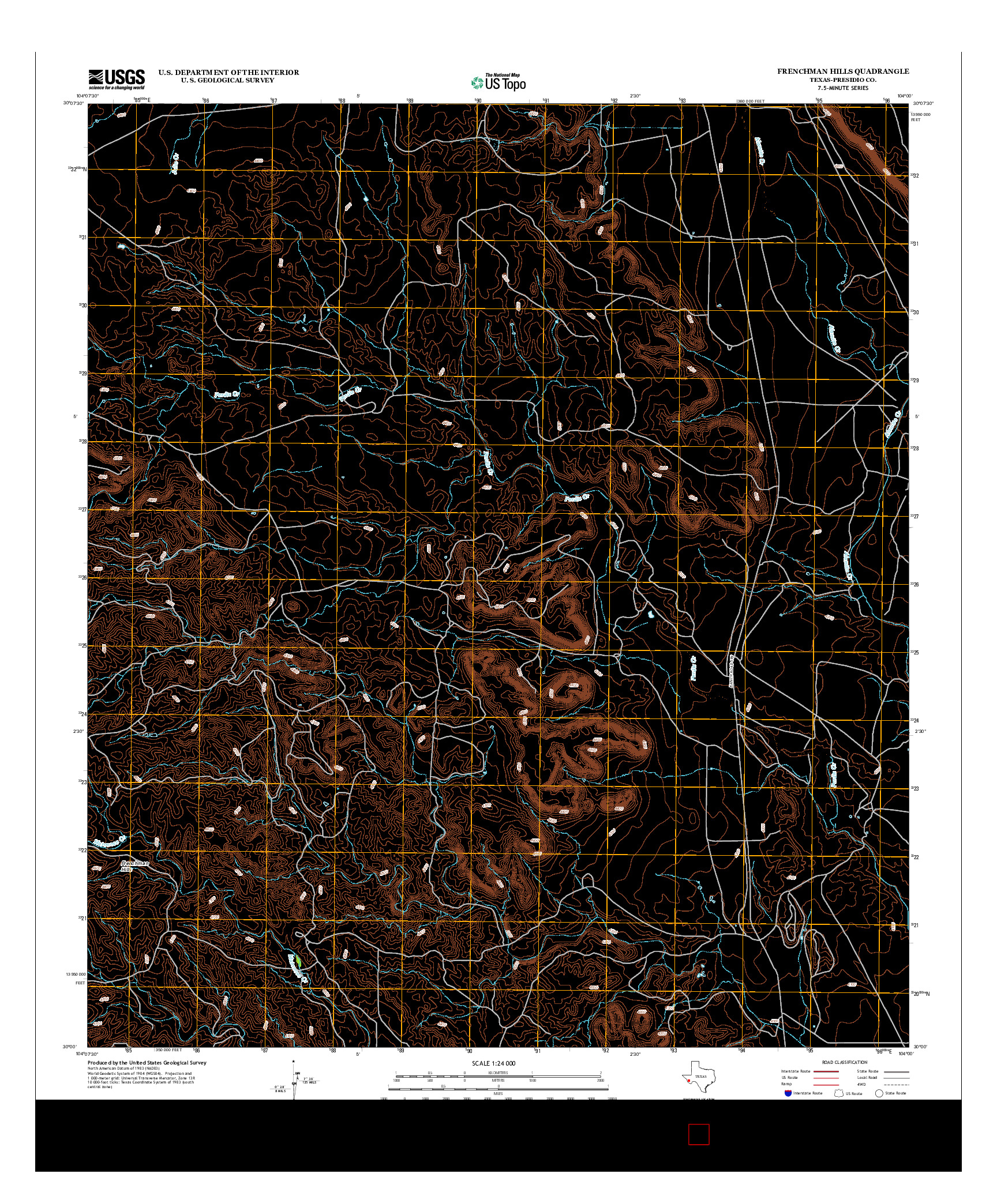 USGS US TOPO 7.5-MINUTE MAP FOR FRENCHMAN HILLS, TX 2012