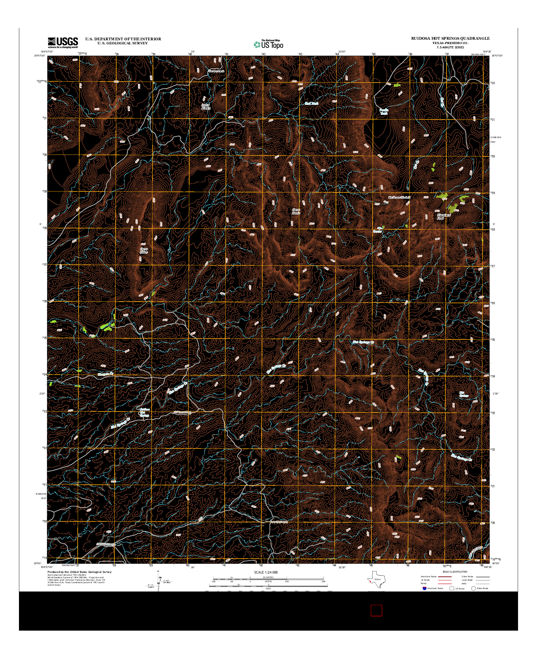 USGS US TOPO 7.5-MINUTE MAP FOR RUIDOSA HOT SPRINGS, TX 2012