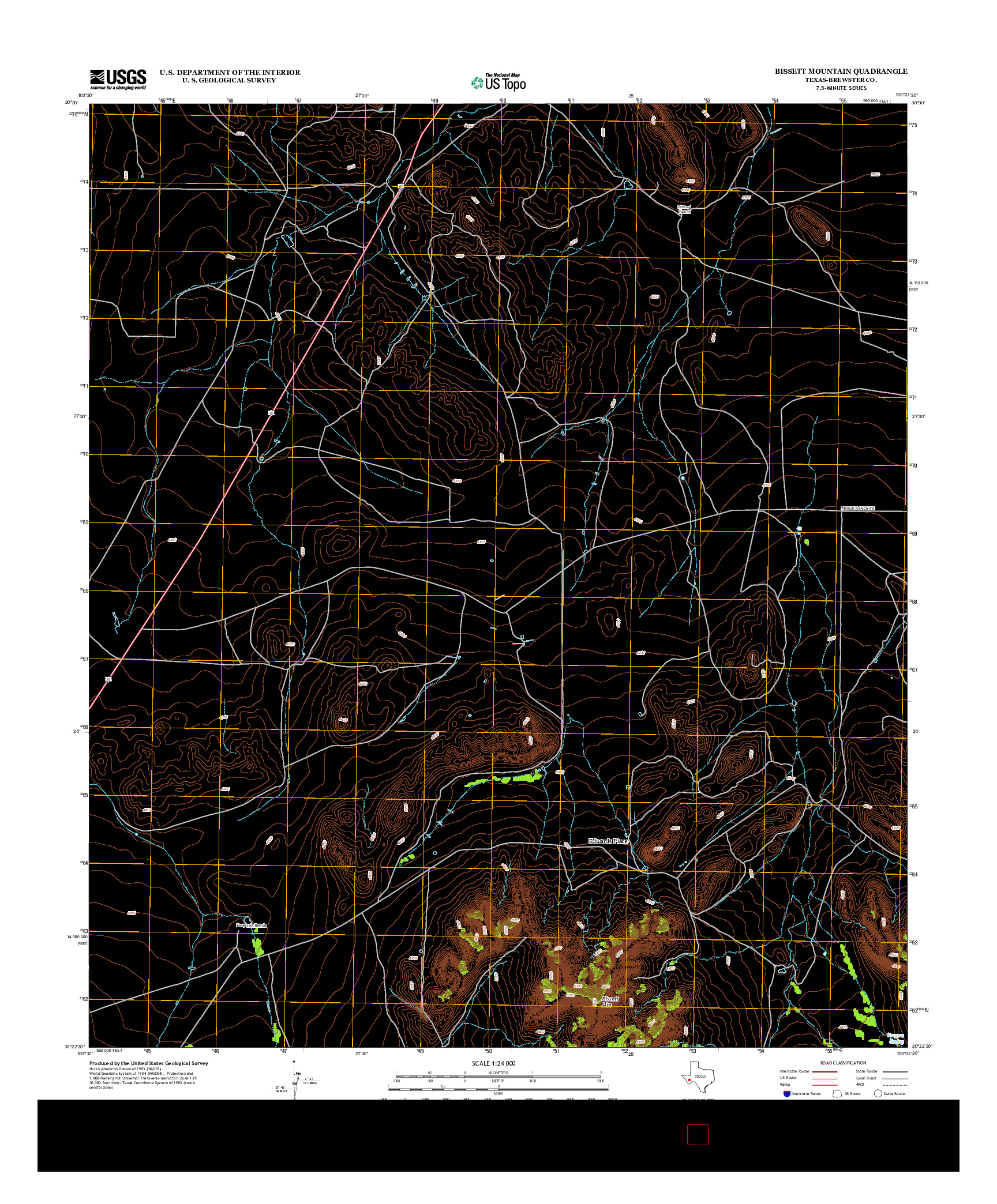 USGS US TOPO 7.5-MINUTE MAP FOR BISSETT MOUNTAIN, TX 2012