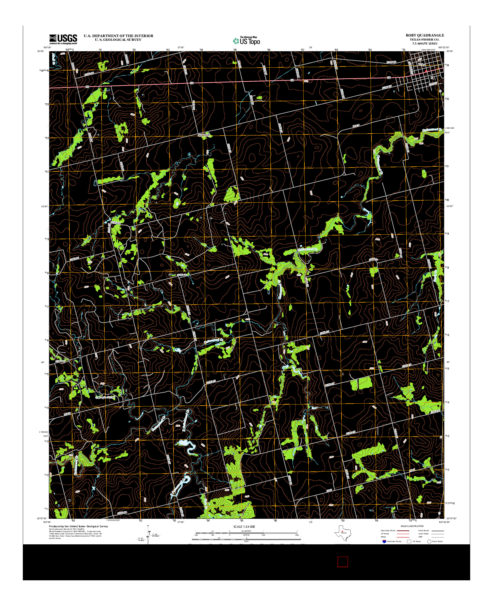 USGS US TOPO 7.5-MINUTE MAP FOR ROBY, TX 2012