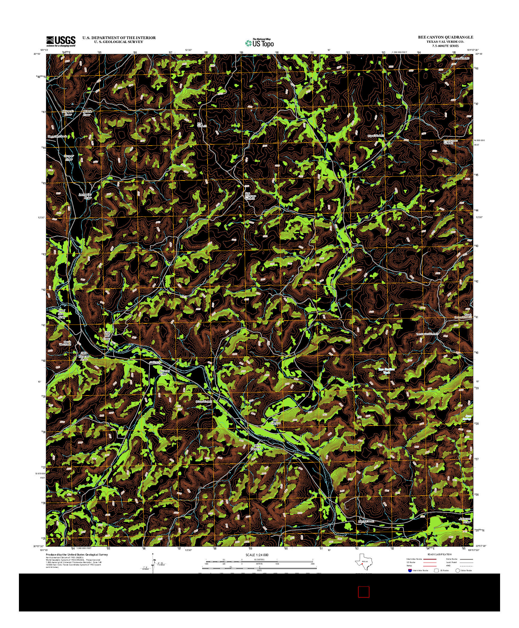 USGS US TOPO 7.5-MINUTE MAP FOR BEE CANYON, TX 2012