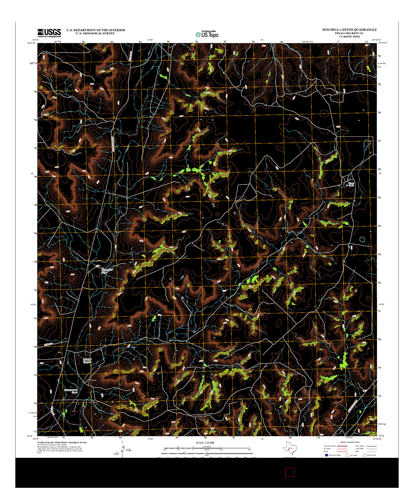 USGS US TOPO 7.5-MINUTE MAP FOR MITCHELL CANYON, TX 2012