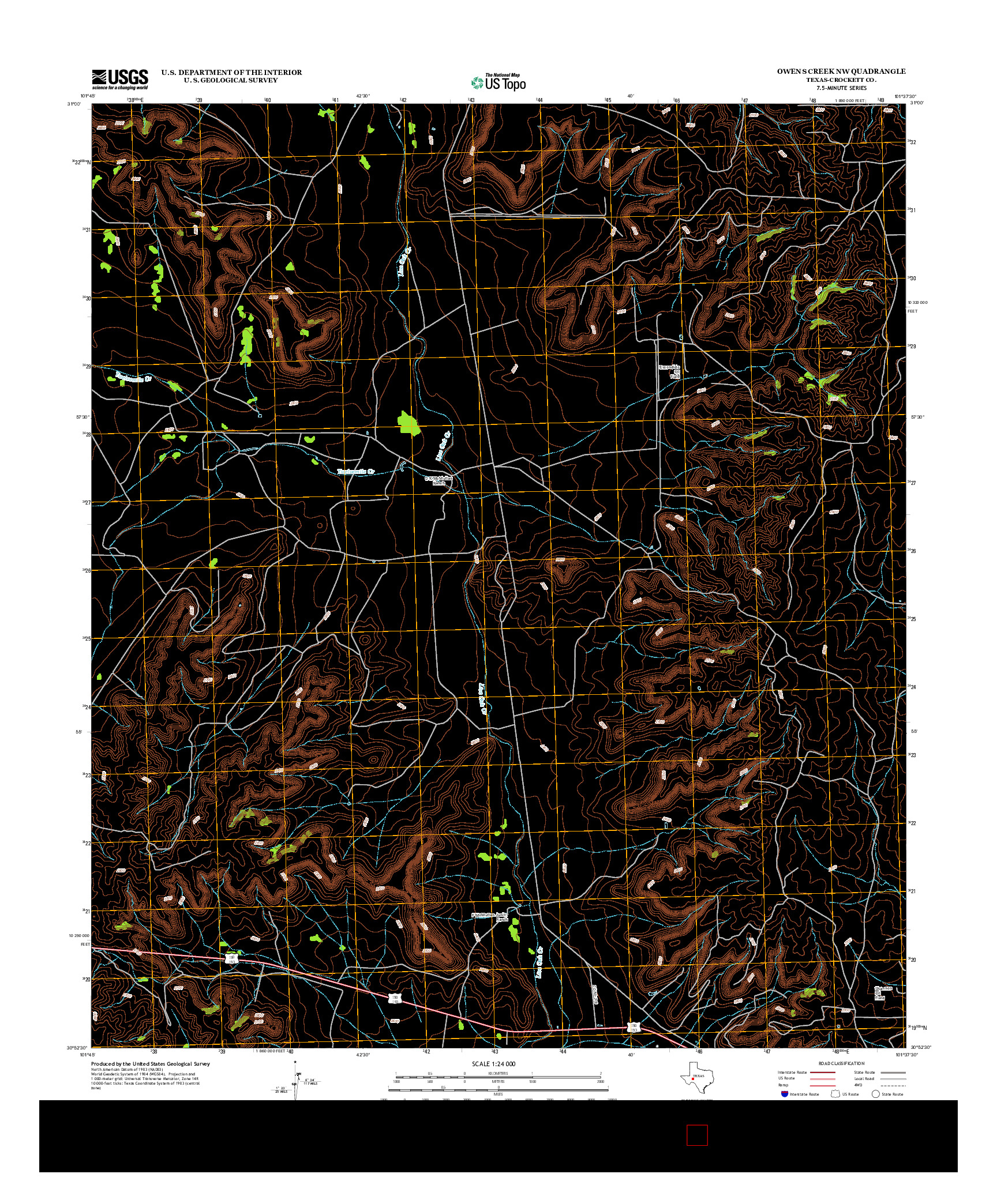 USGS US TOPO 7.5-MINUTE MAP FOR OWENS CREEK NW, TX 2012