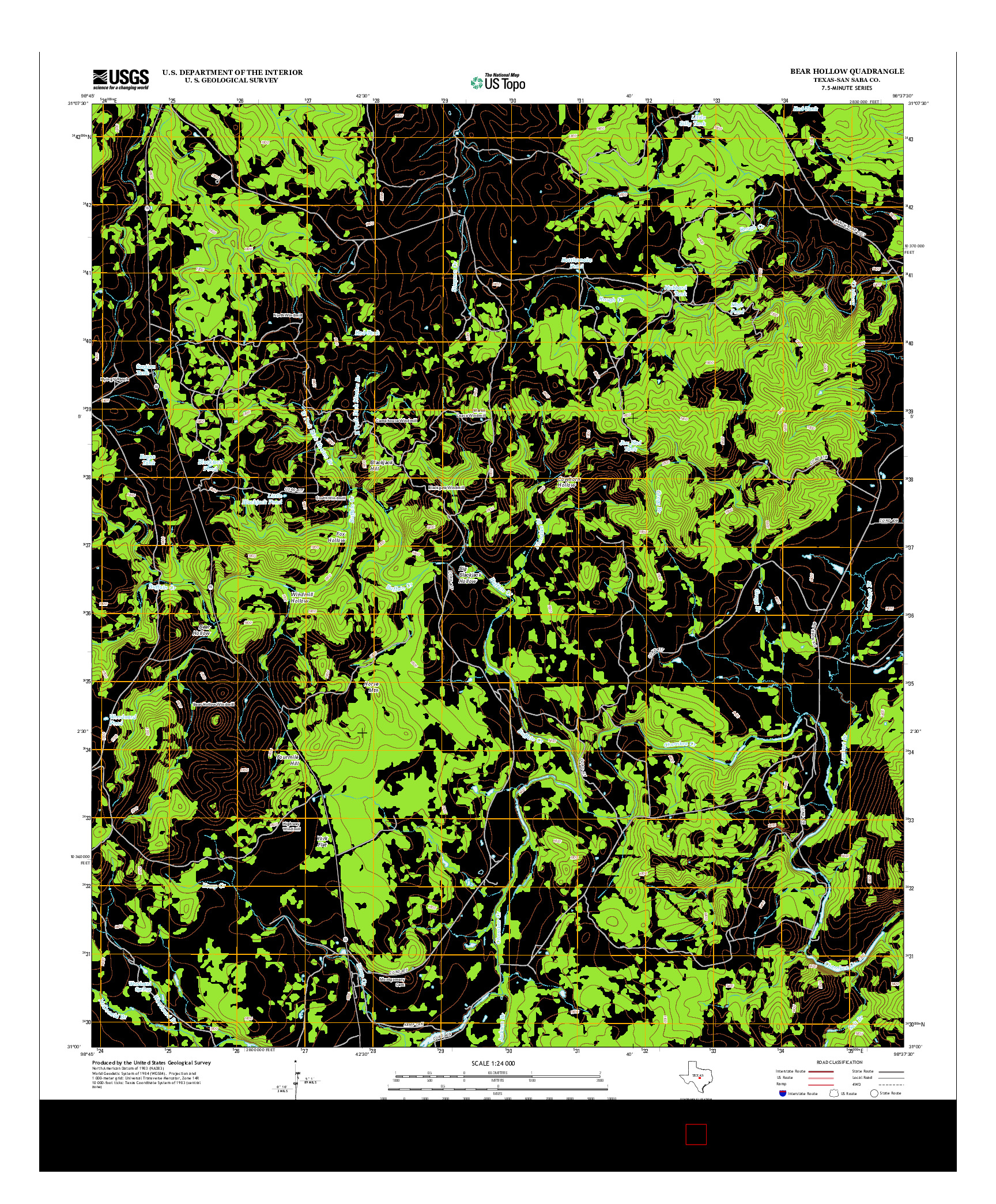 USGS US TOPO 7.5-MINUTE MAP FOR BEAR HOLLOW, TX 2012