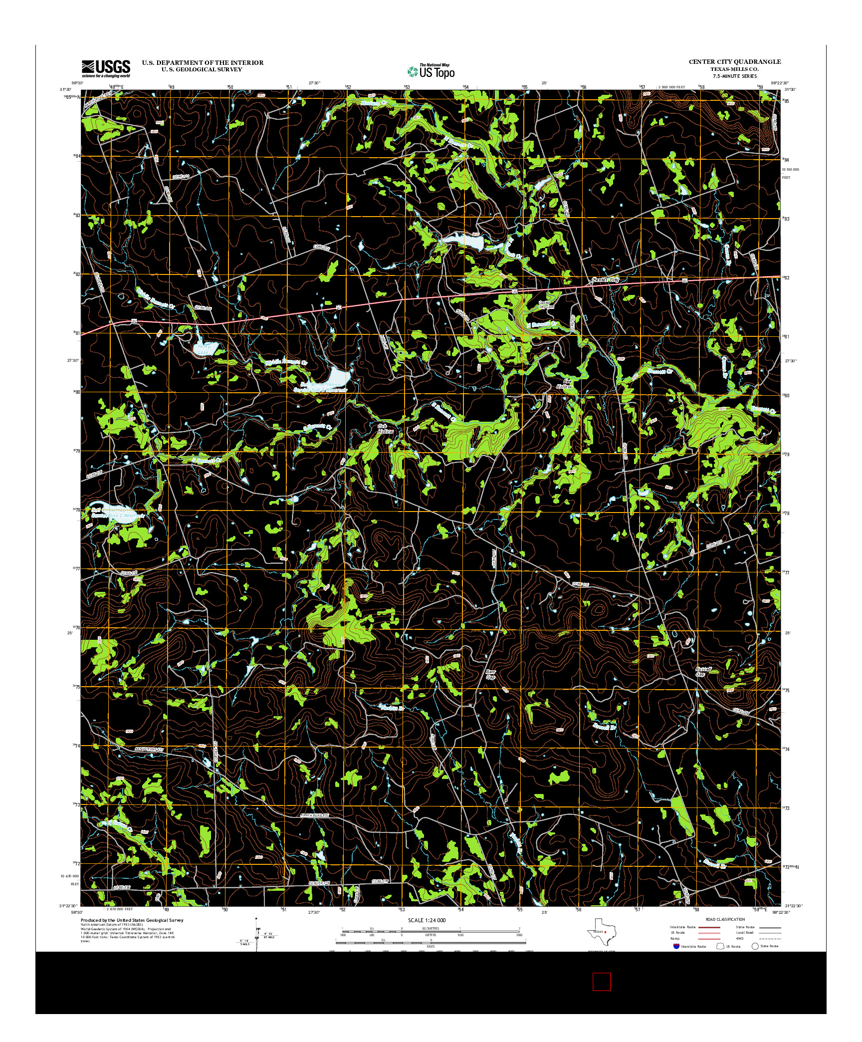 USGS US TOPO 7.5-MINUTE MAP FOR CENTER CITY, TX 2012