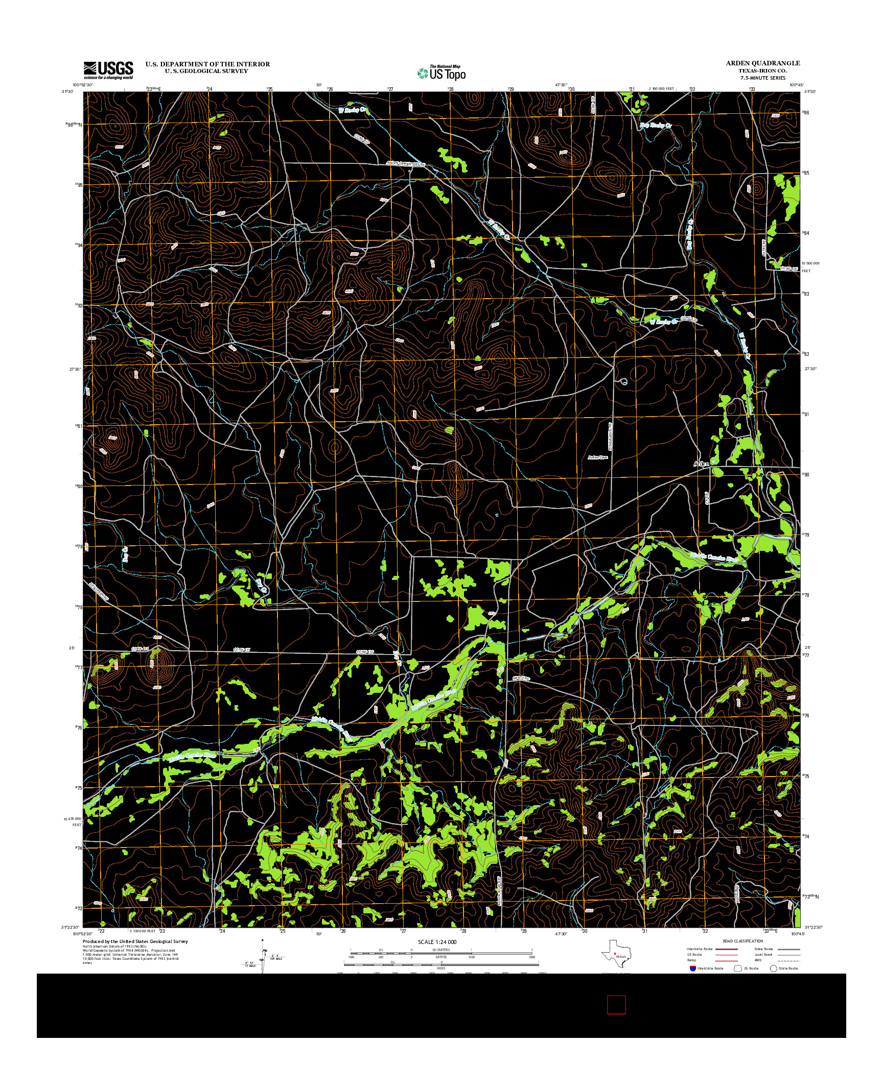 USGS US TOPO 7.5-MINUTE MAP FOR ARDEN, TX 2012