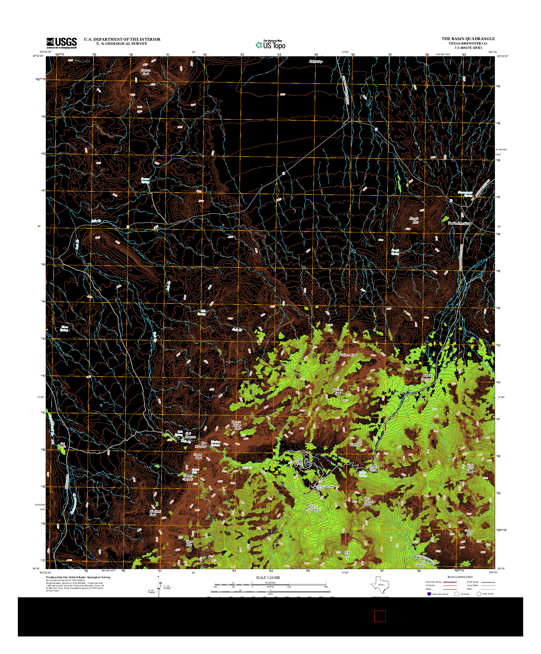 USGS US TOPO 7.5-MINUTE MAP FOR THE BASIN, TX 2012